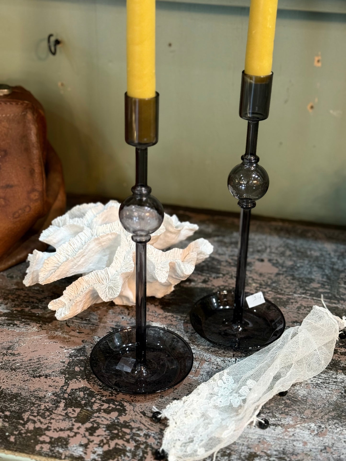 Smokey Blue Glass Candle Holder