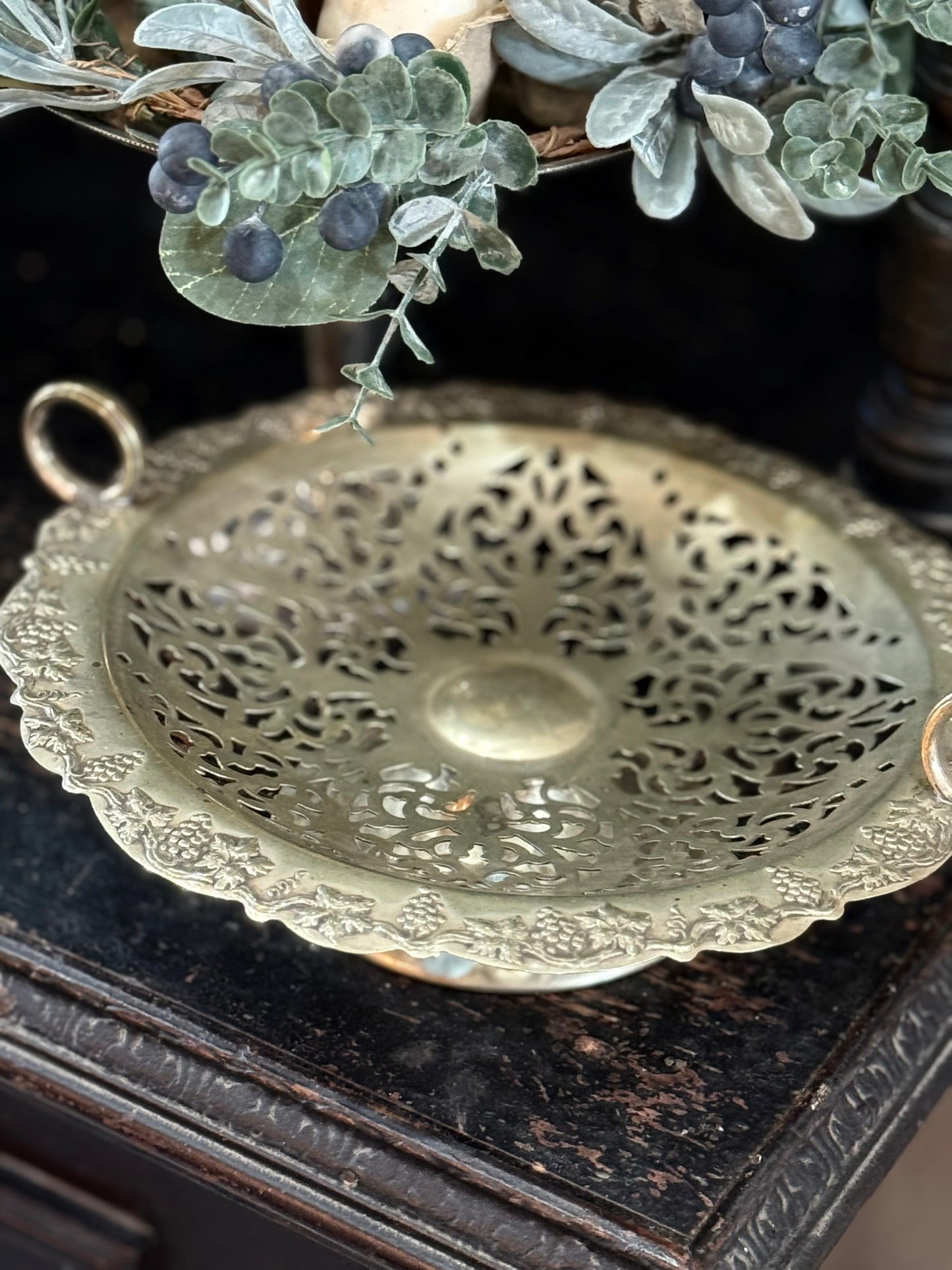 Vintage Silver Grapevine Lattice Stand