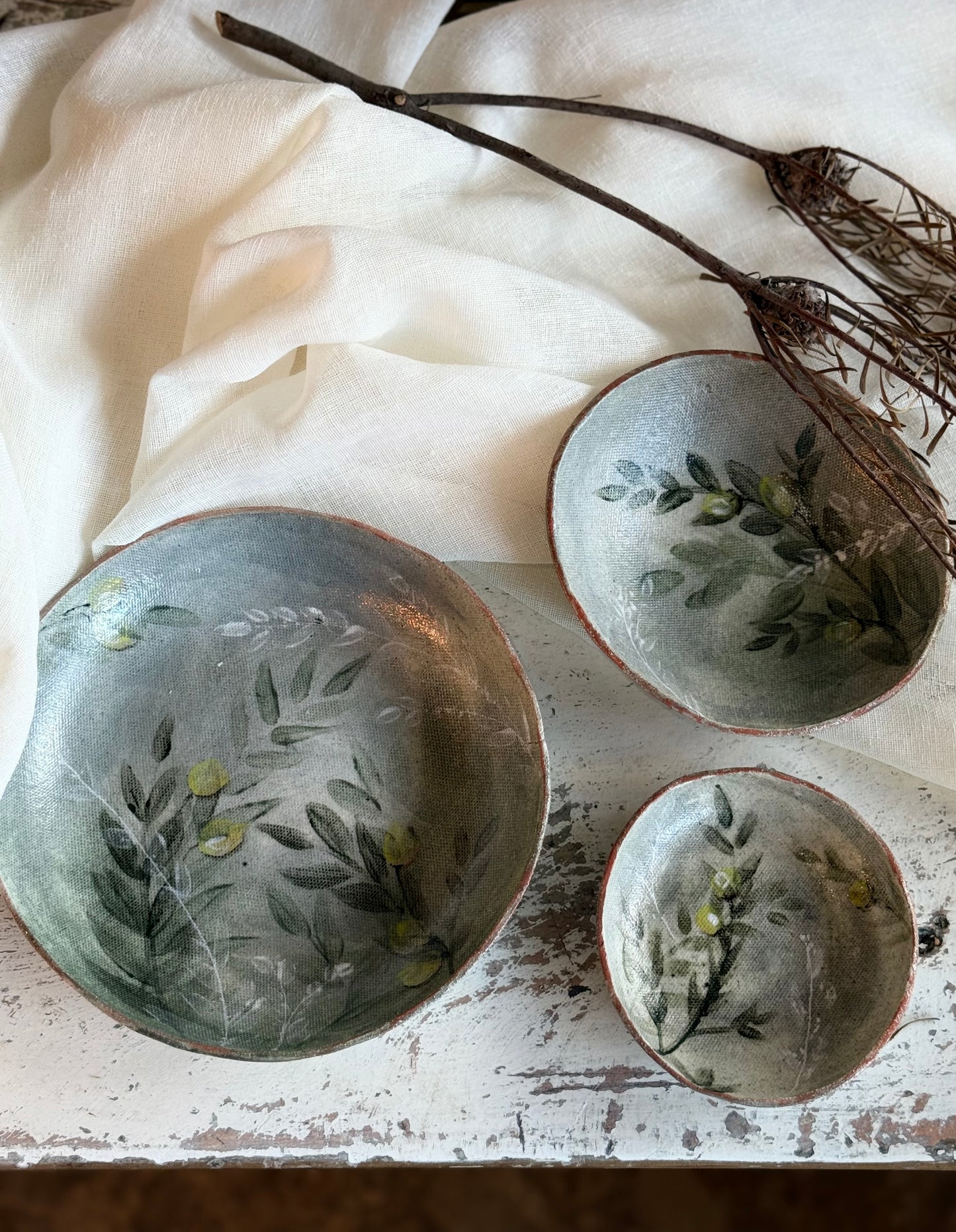 Linda Titow Art - Lemon Dish SET of 3, green