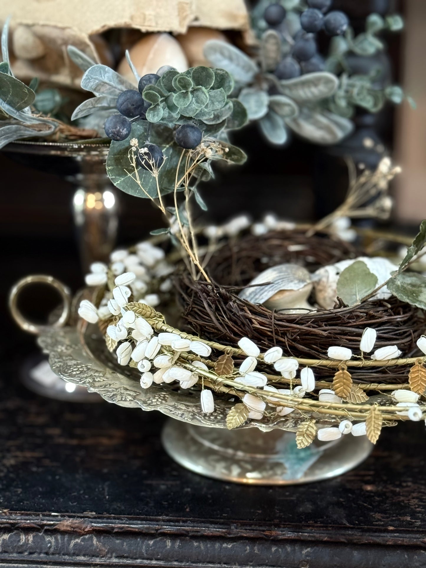 Vintage Silver Grapevine Lattice Stand