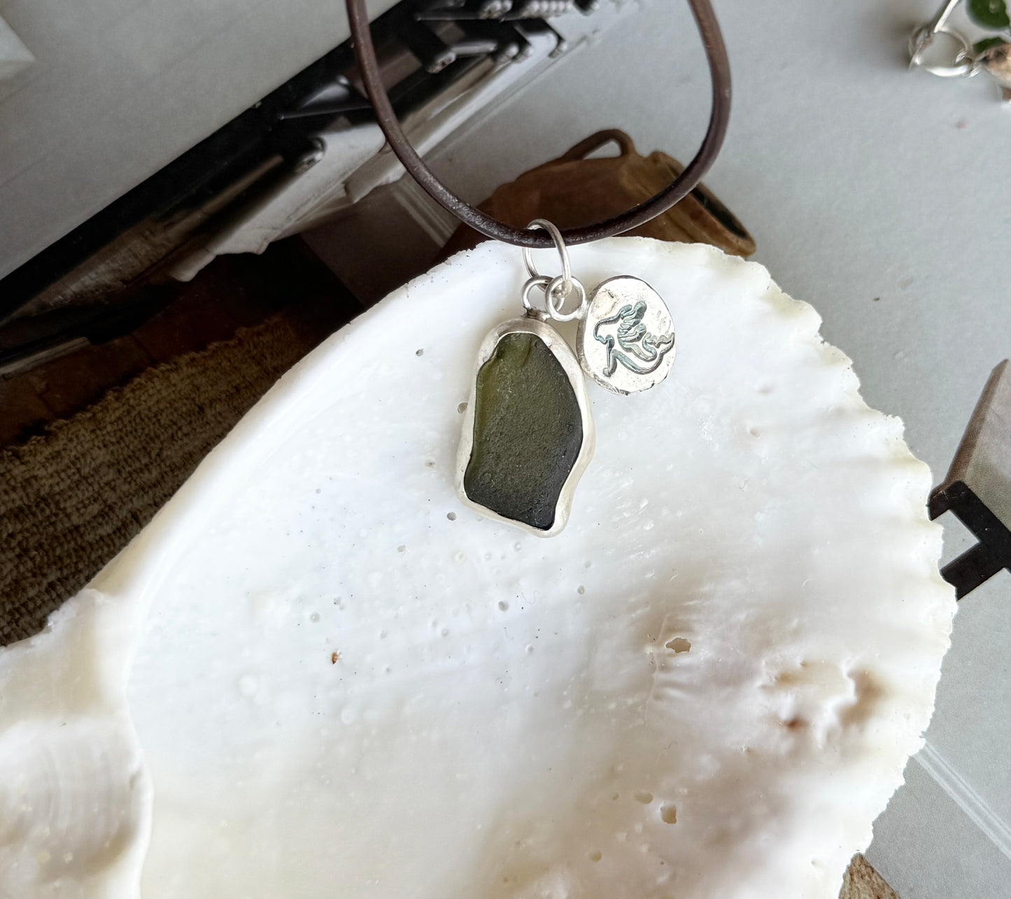 Seaglass Mermaid Pendant, Olive Green - GPH & SS Ocean Collection