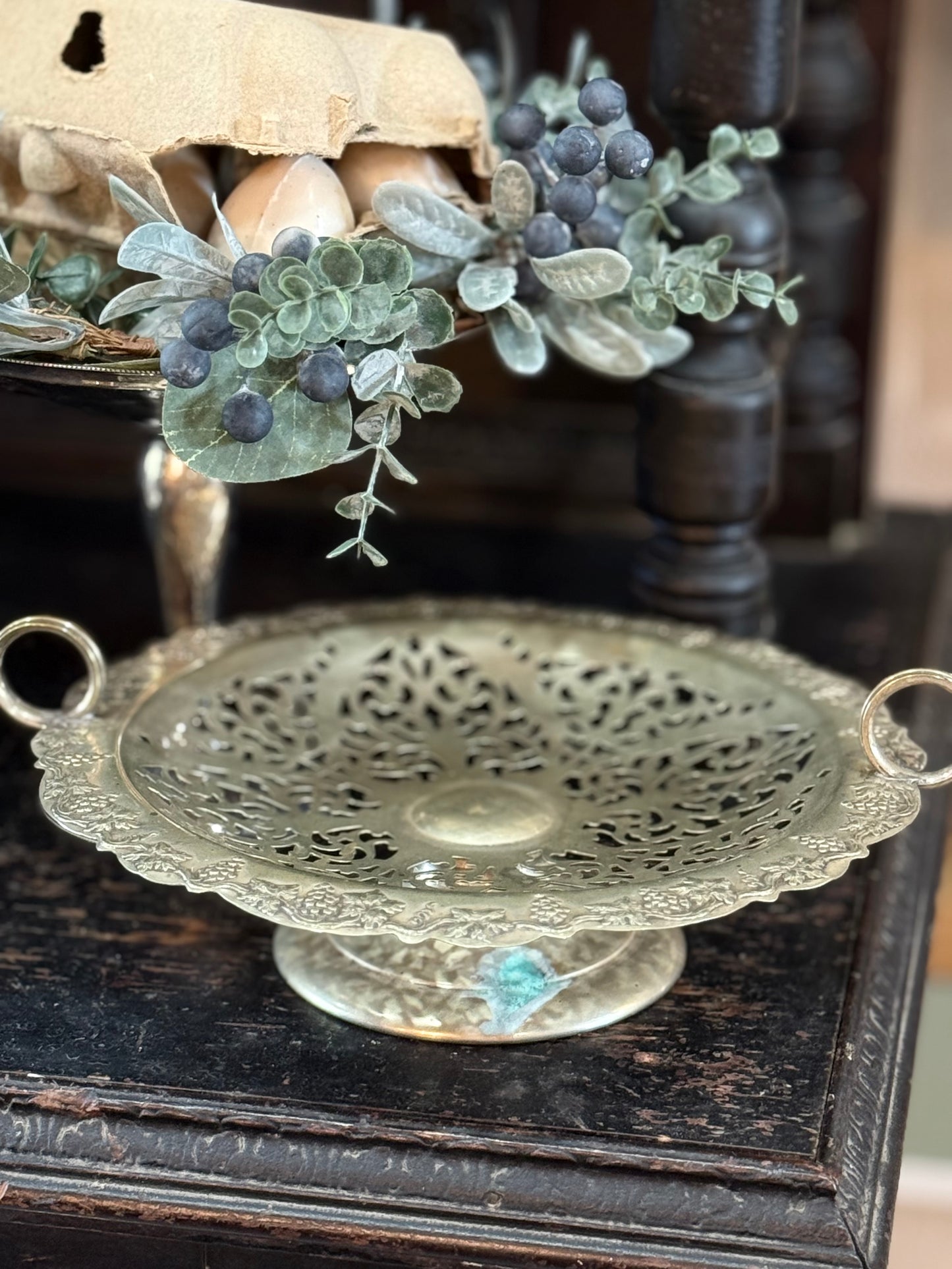 Vintage Silver Grapevine Lattice Stand