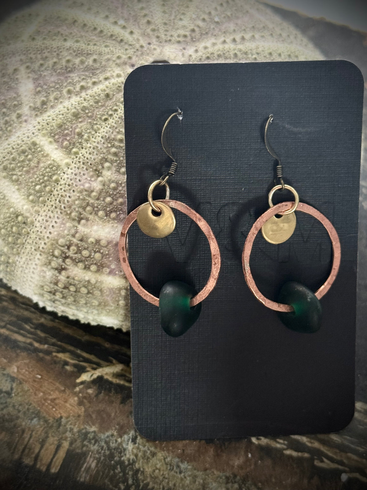 Art Jewellery - Seaglass Earrings - Deep Ocean Green