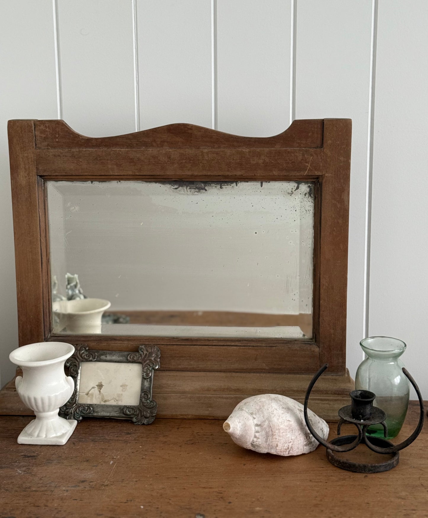 Vintage Bevelled Mirror - timber frame