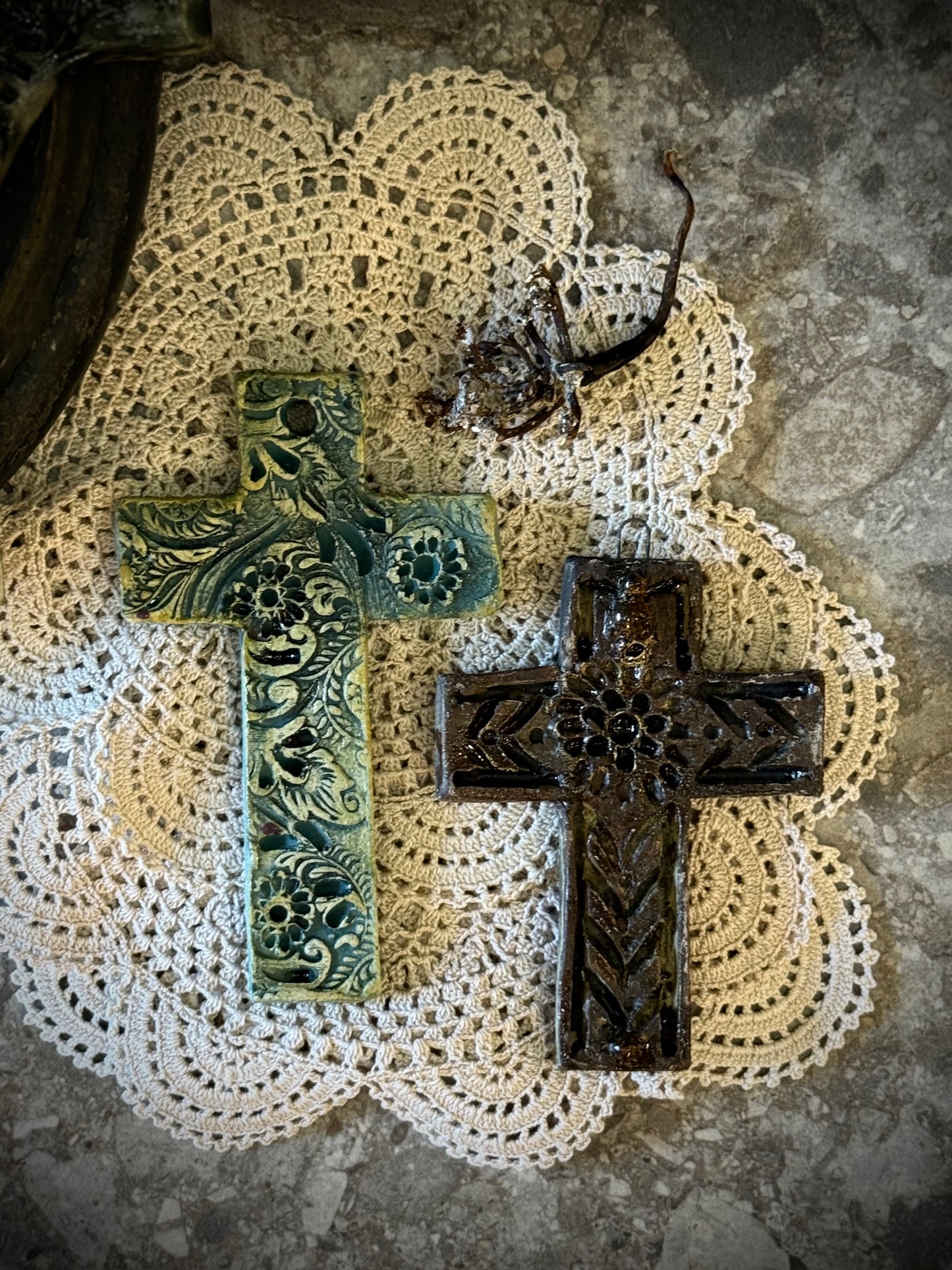 Ceramic Cross Wall Hanging by Linda Titow - Green
