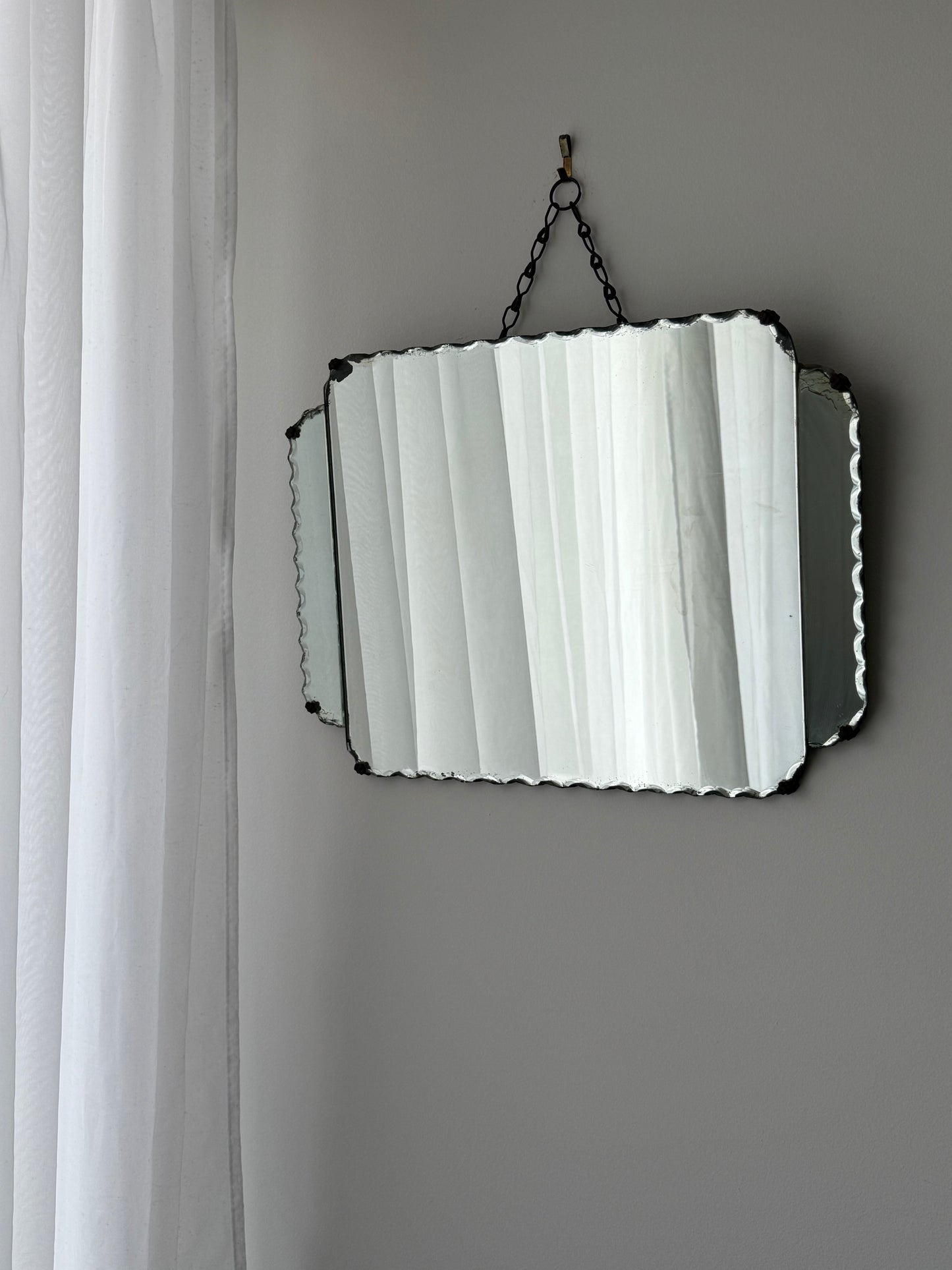 Vintage Hanging Pie Crust Mirror with Three Parts