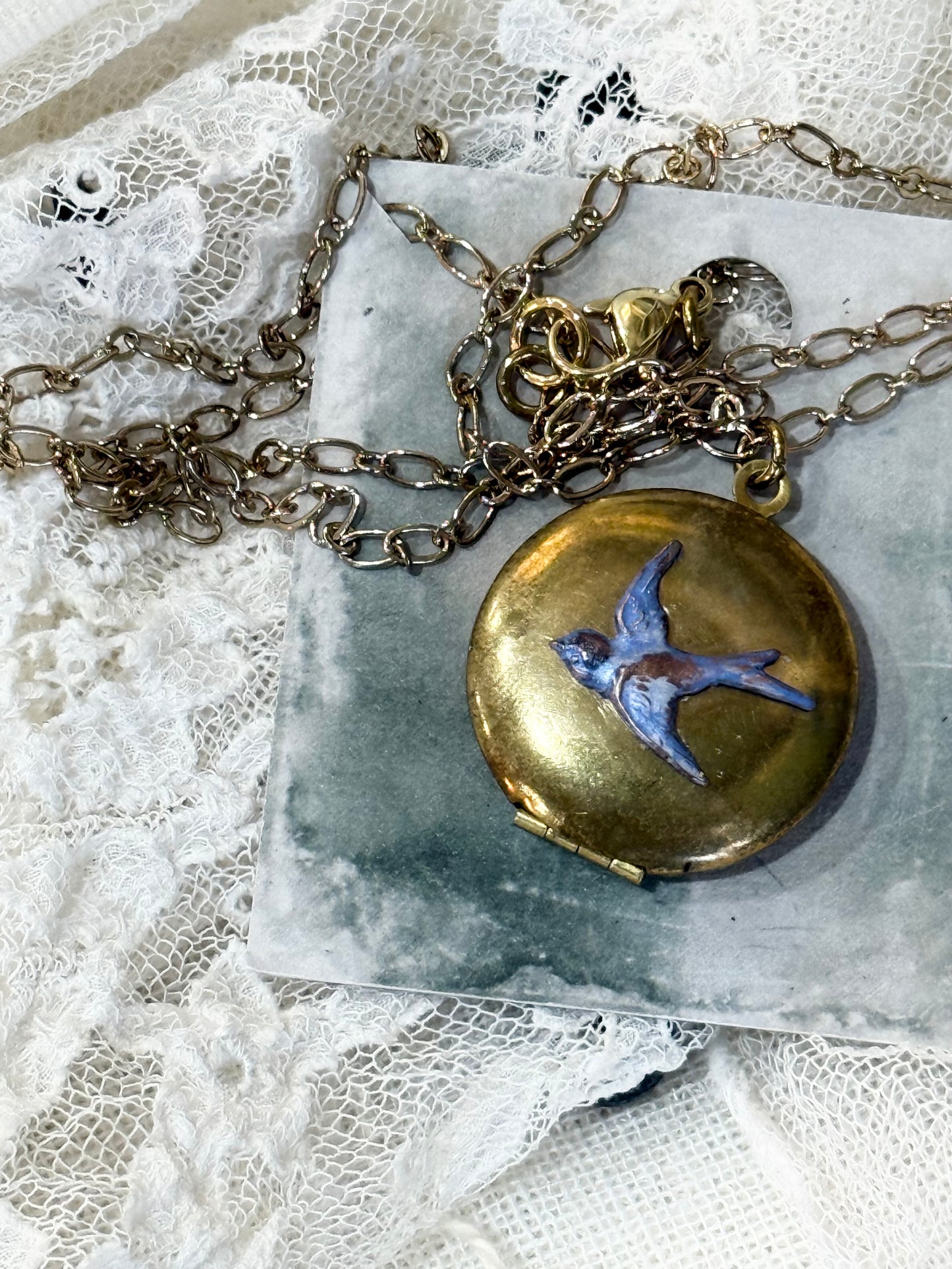 Antique Style Swallow Locket - 1 bird