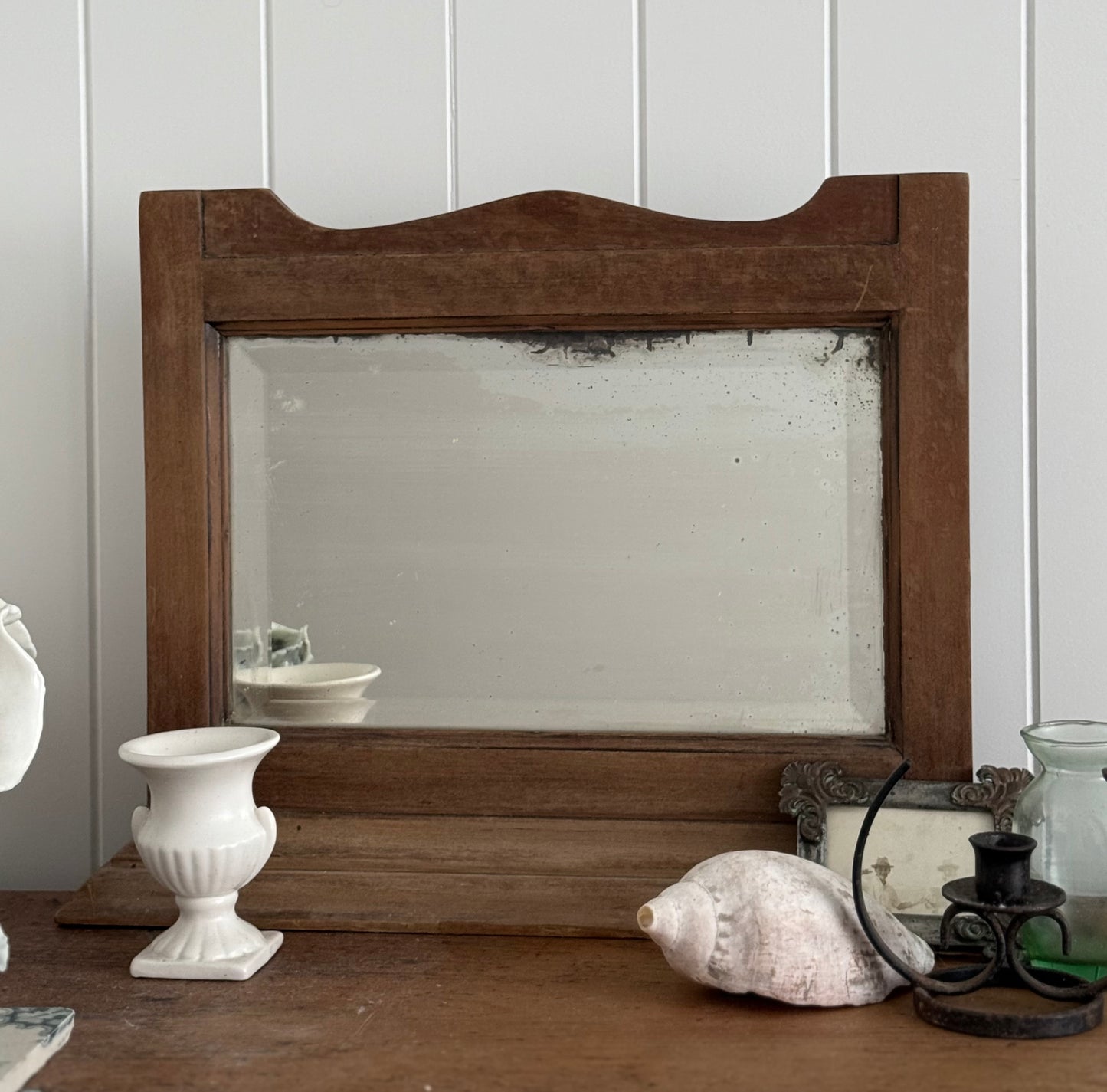 Vintage Bevelled Mirror - timber frame