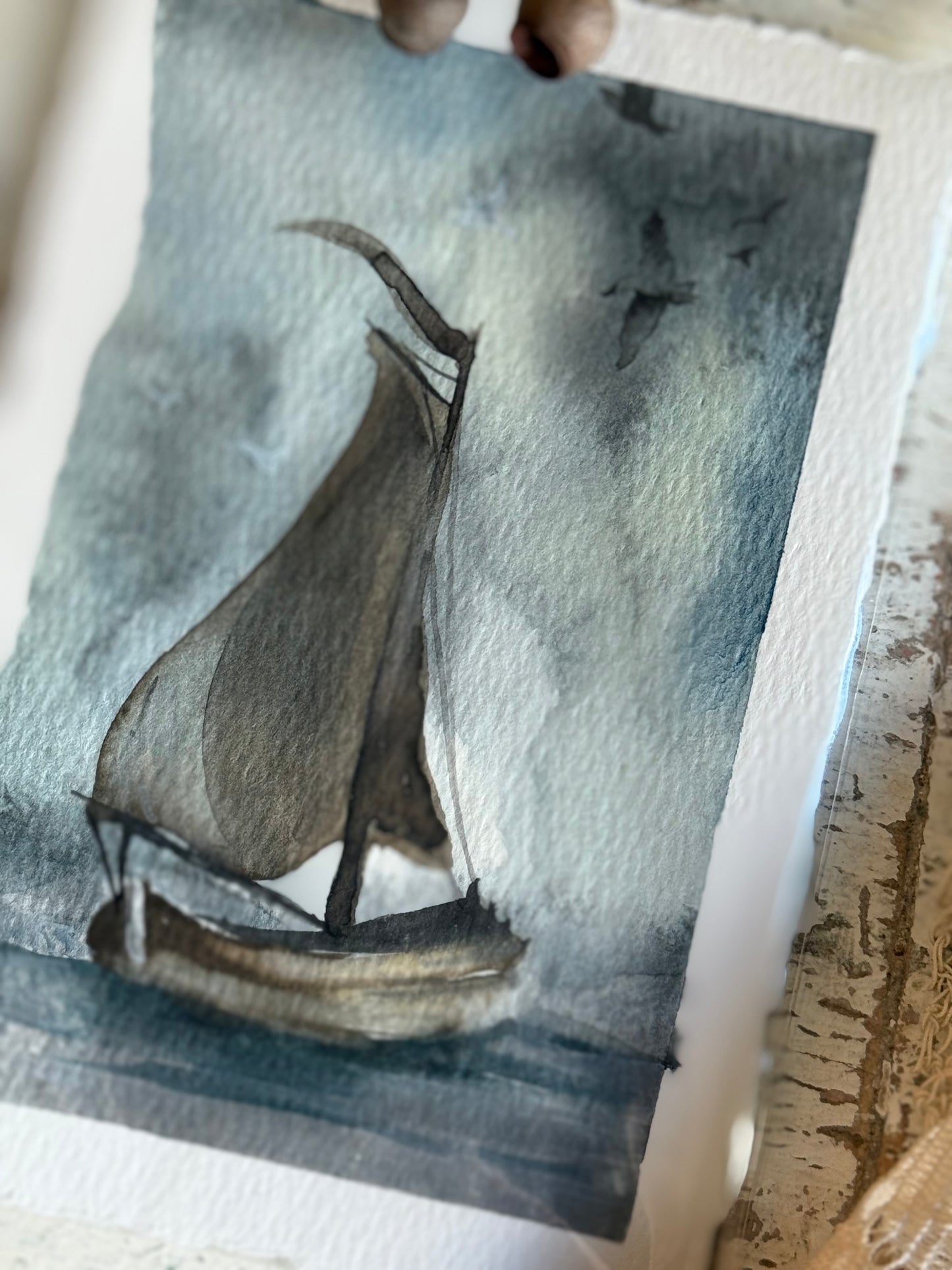 Water Colour; Sailing Gulls - unframed - Linda Titow