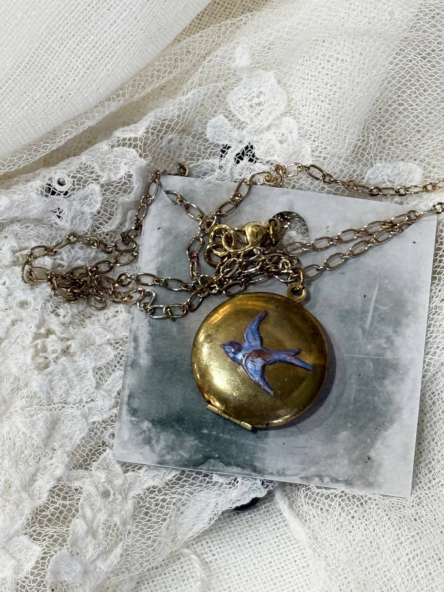 Antique Style Swallow Locket - 1 bird