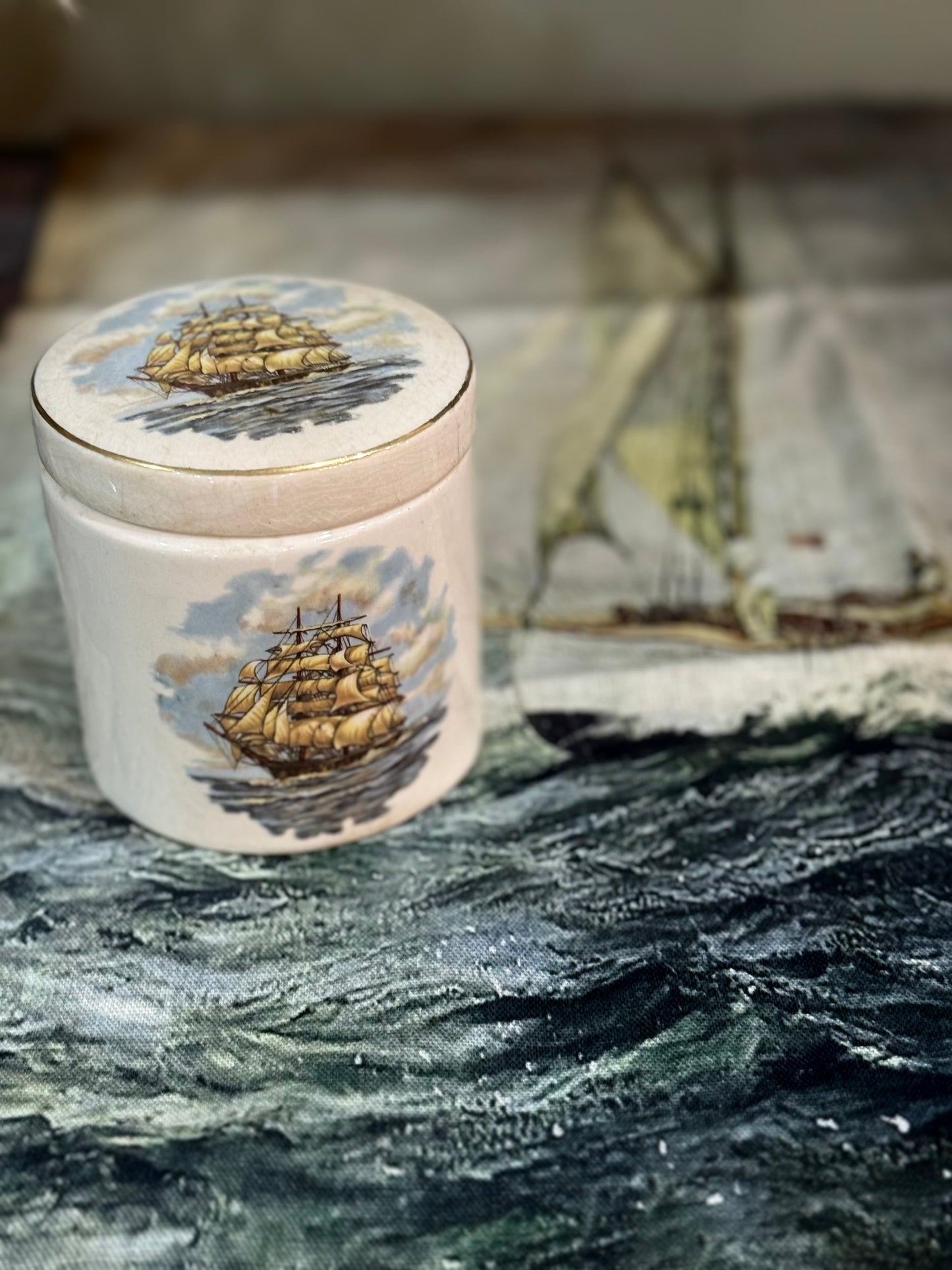 Galleon Ship at Sea Jar with Lid