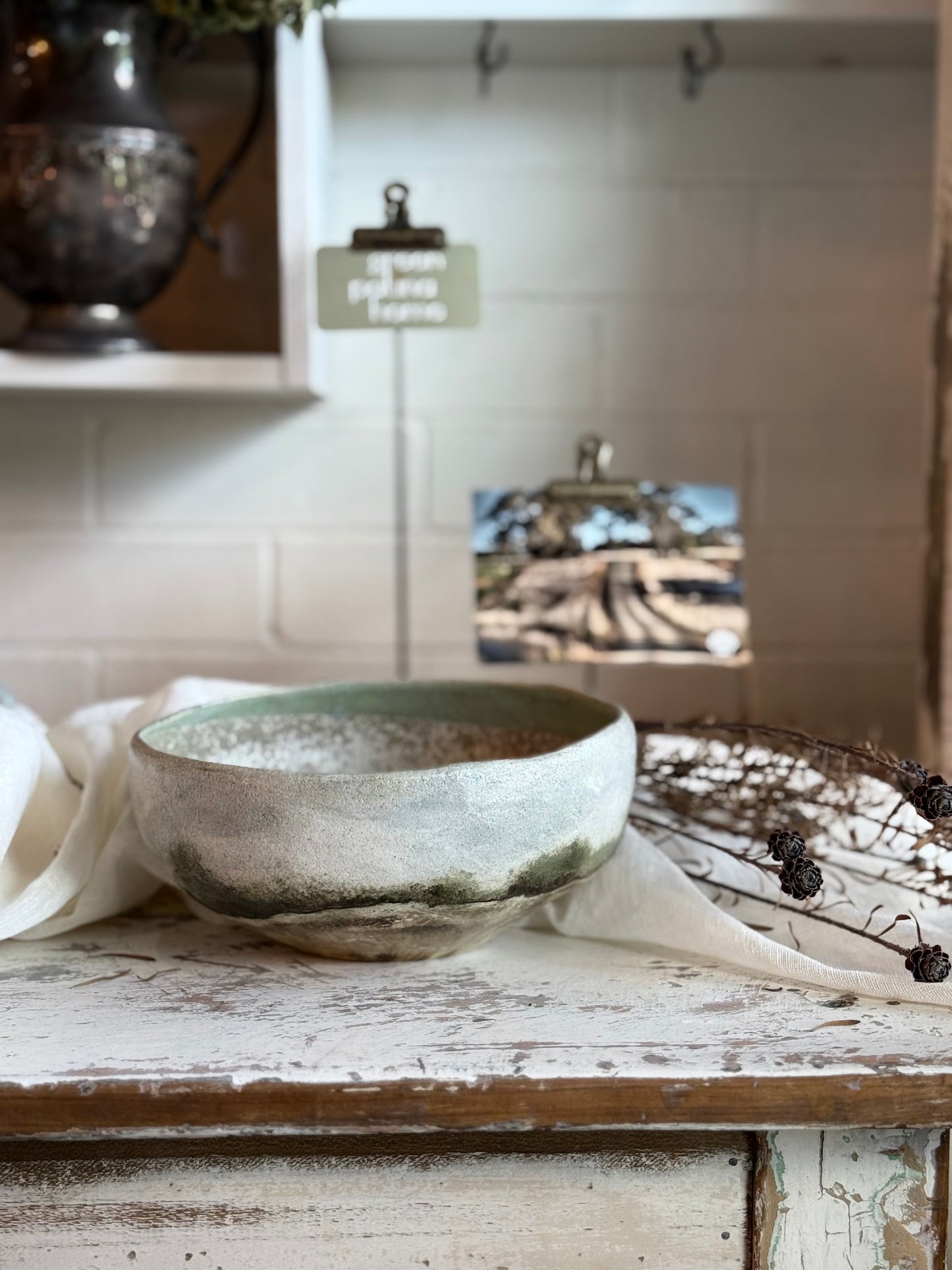 Linda Titow Art Bowl -Landscape Wild Flowers – Green Lip
