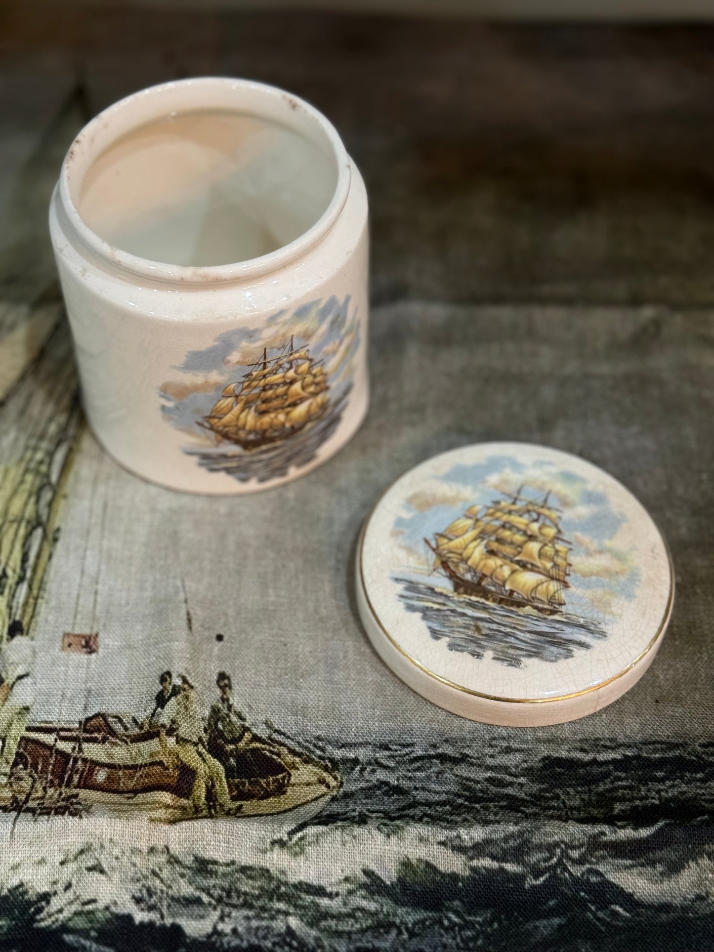 Galleon Ship at Sea Jar with Lid