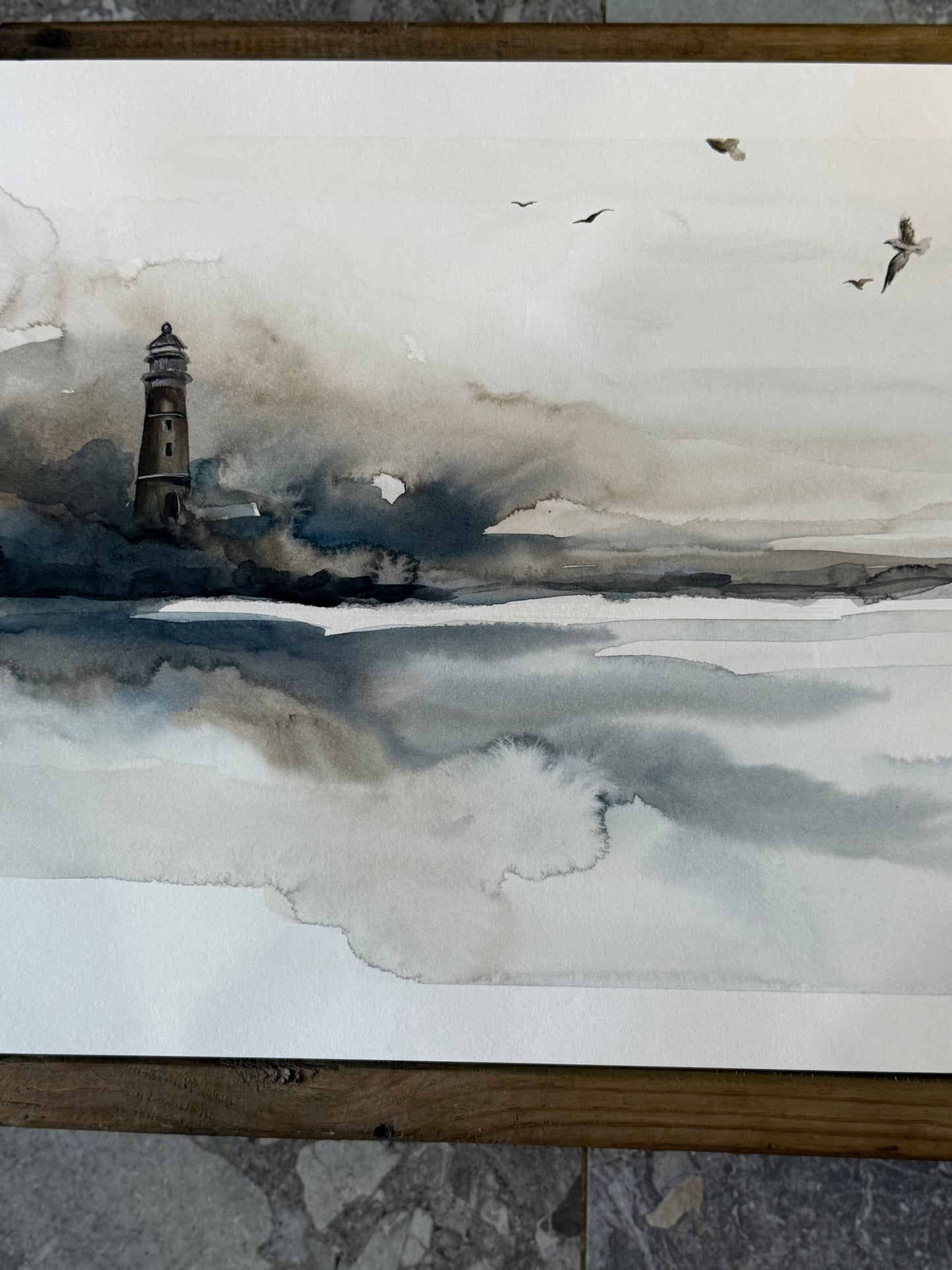 Water Colour; Lighthouse Birds - unframed - Linda Titow