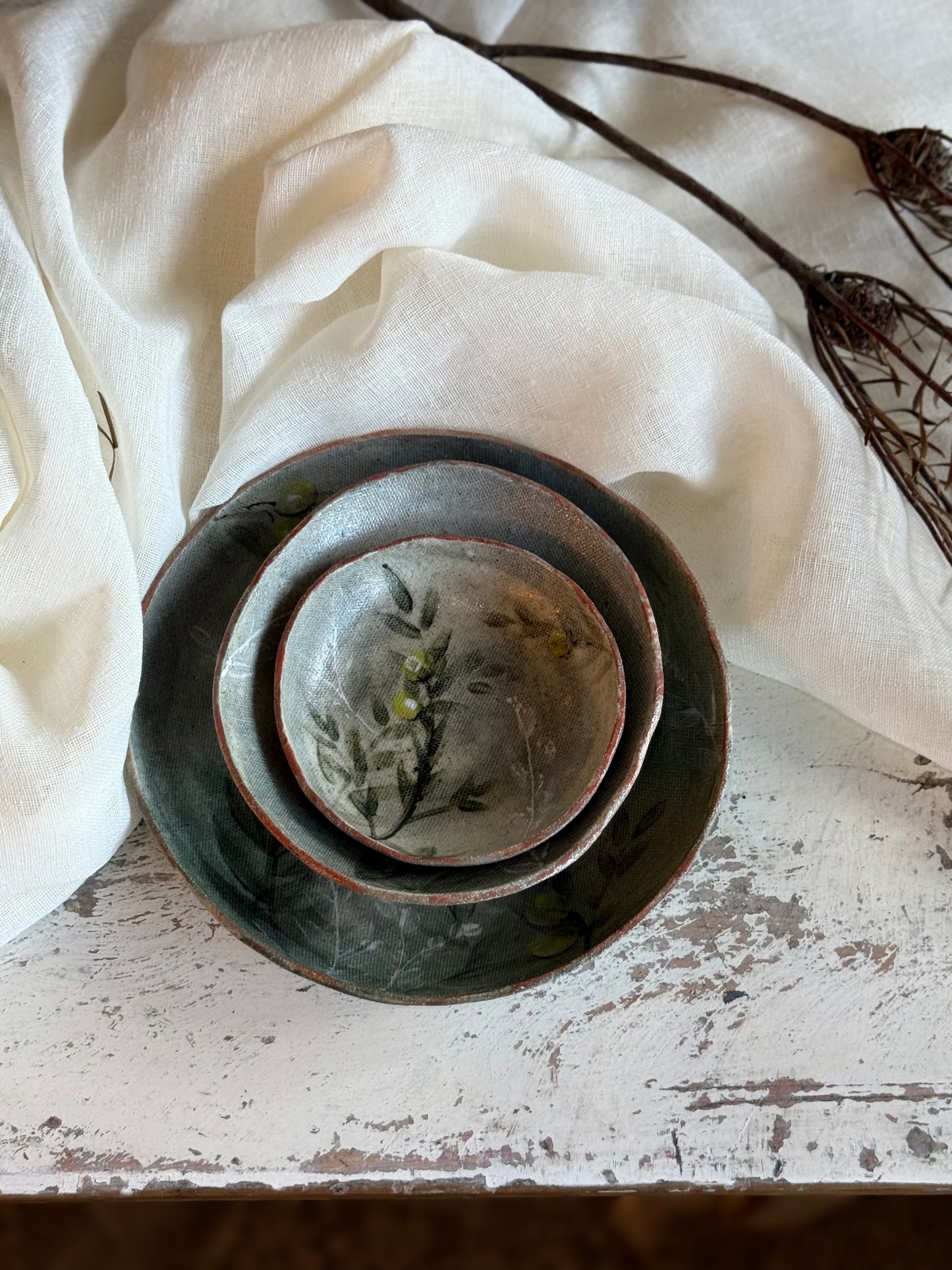 Linda Titow Art - Lemon Dish SET of 3, green