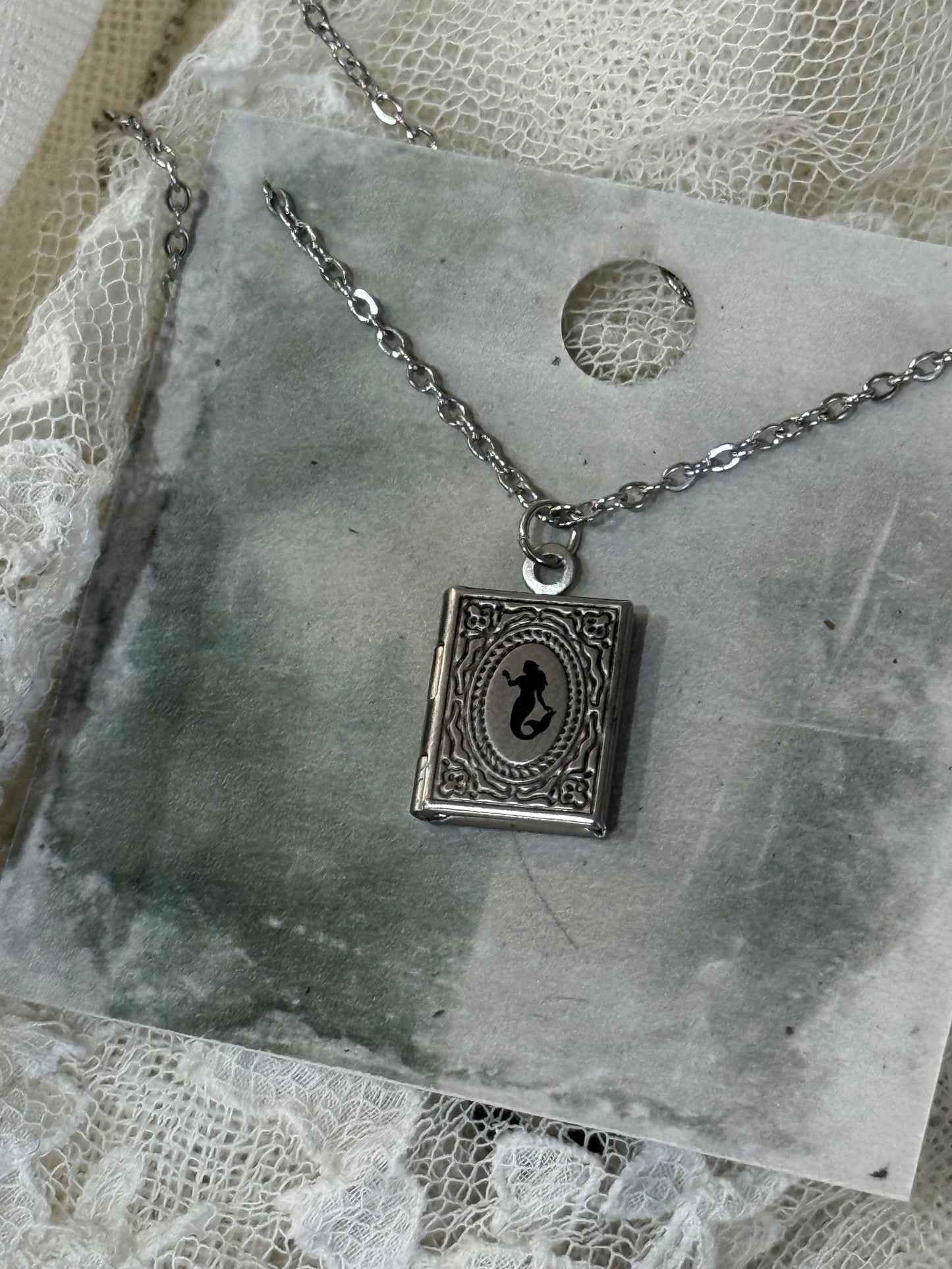 Engraved Mermaid Book Locket with Message