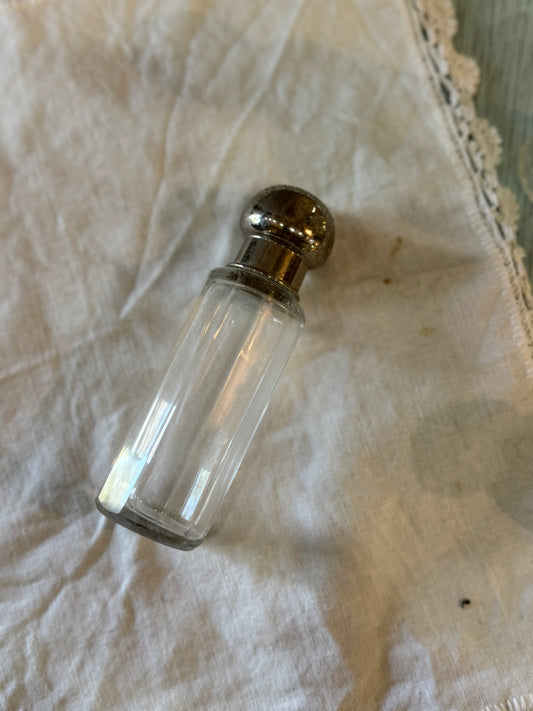 French Antique Silver & Crystal Cosmetic Bottle