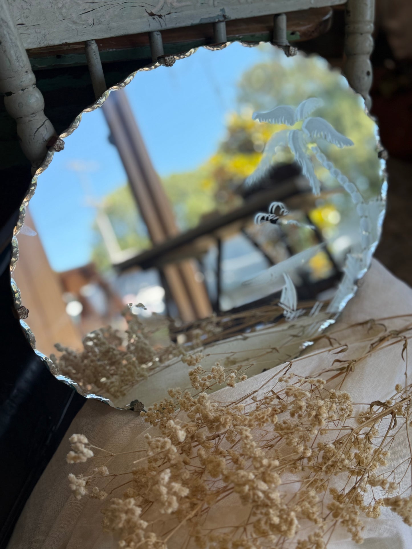 Vintage Hanging Island Pie Crust Mirror