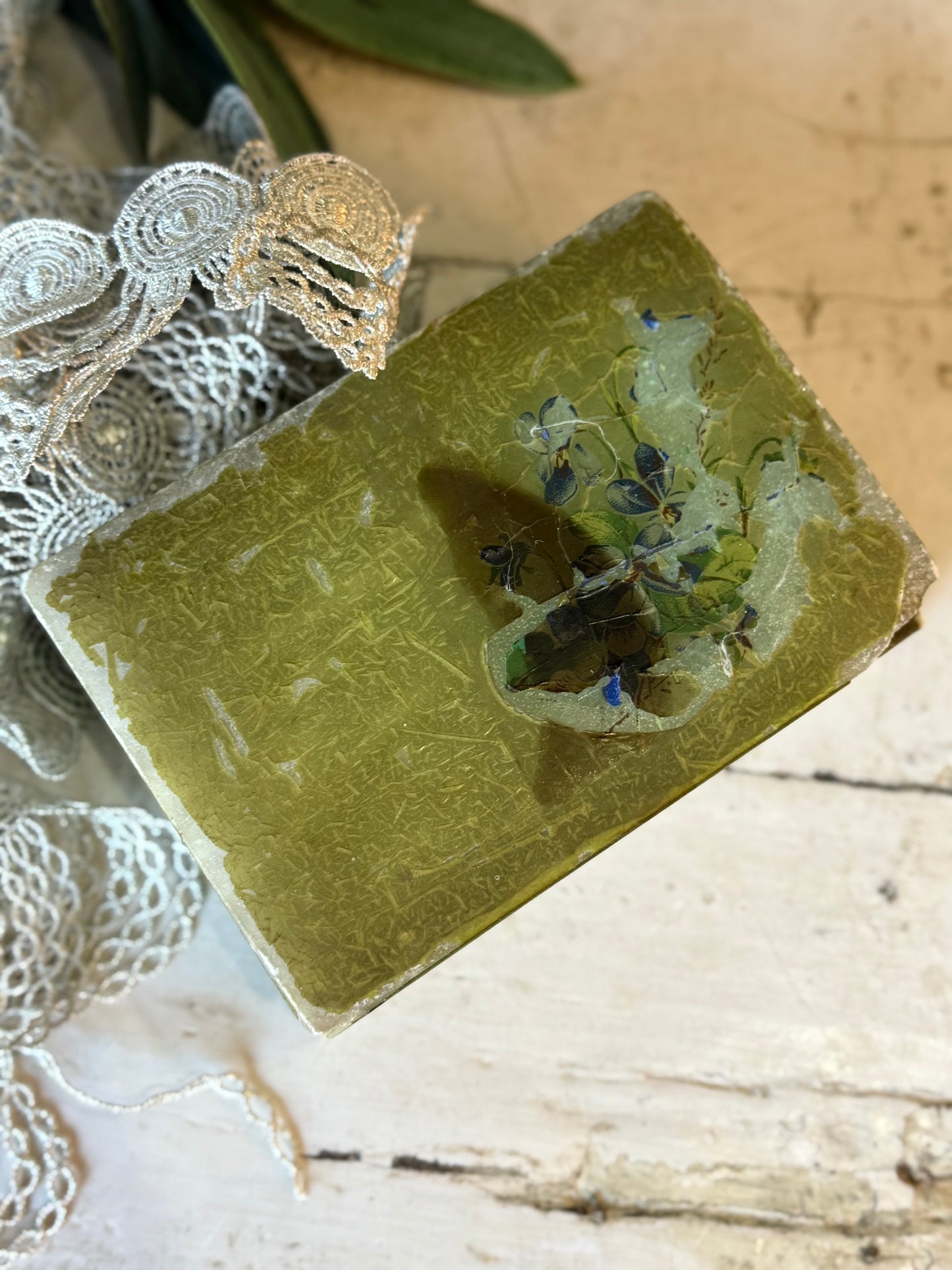 Vintage Green Alabaster Box