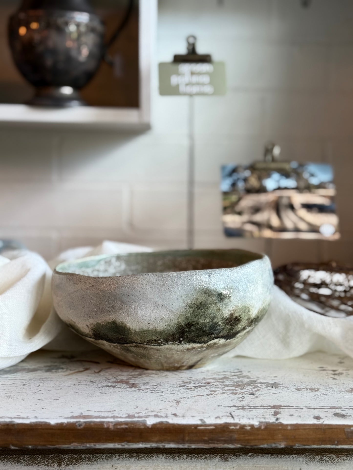 Linda Titow Art Bowl -Landscape Wild Flowers – Green Lip