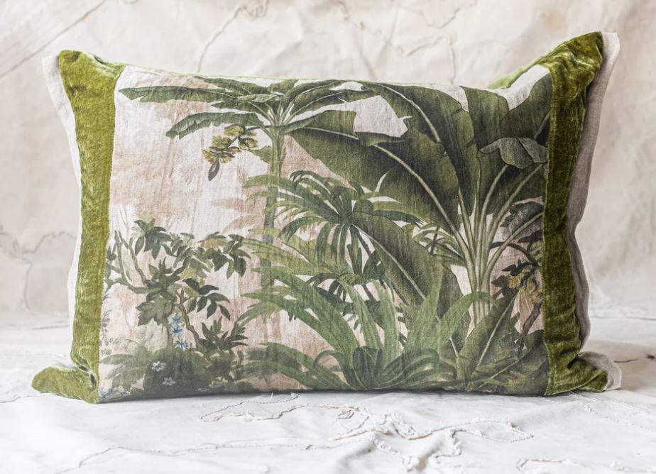 Cochin French Linen Cushion with Velvet Trim