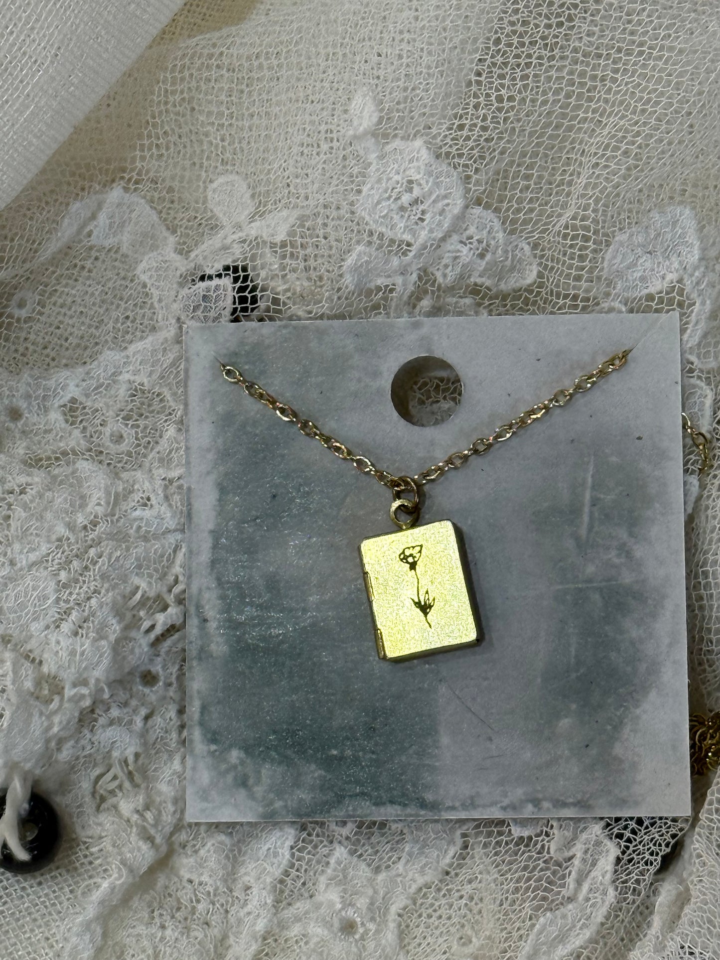 Engraved Wildflower Poppy Book Locket with Message