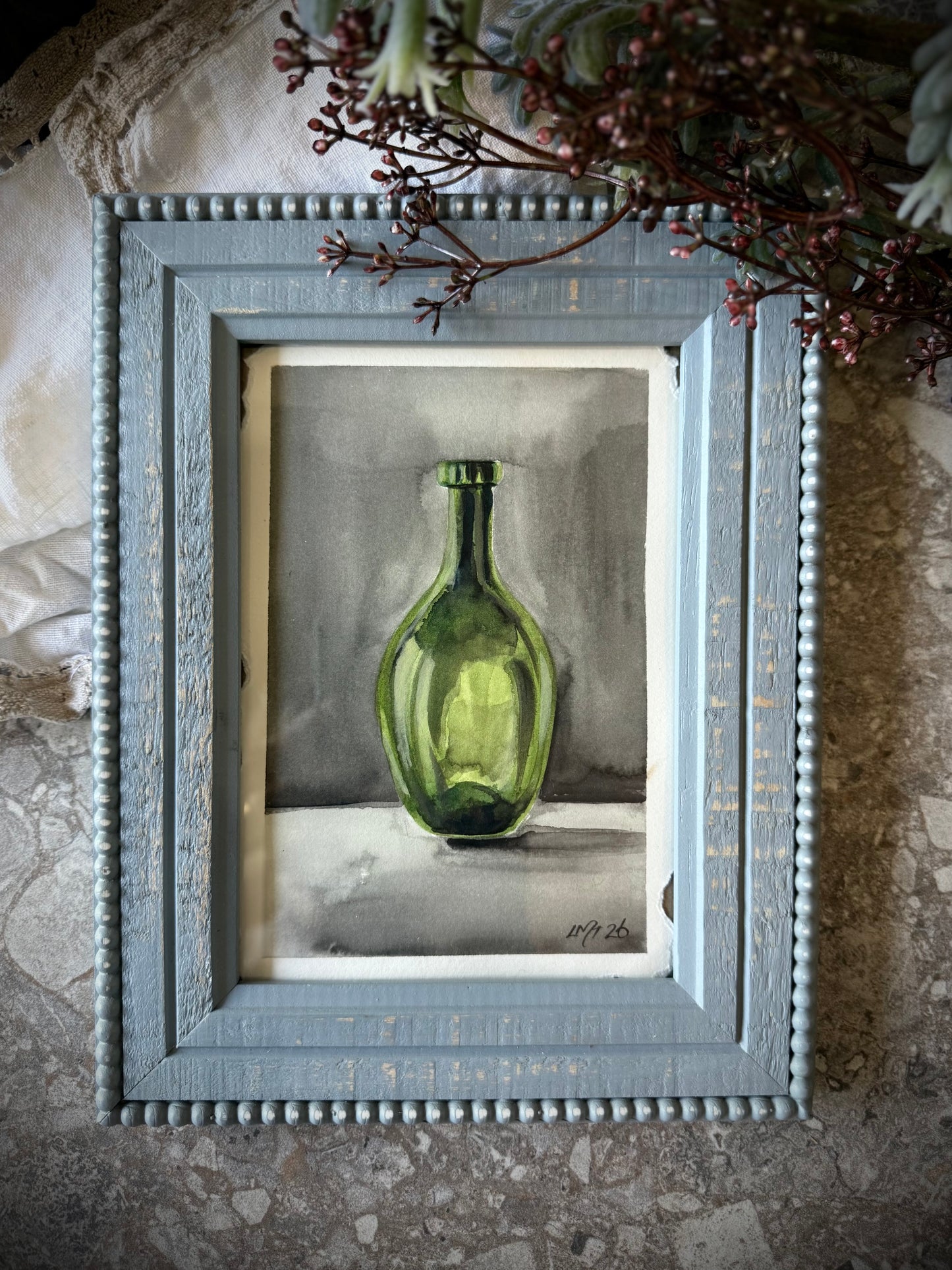 Water Colour; Bottle Green - framed - Linda Titow