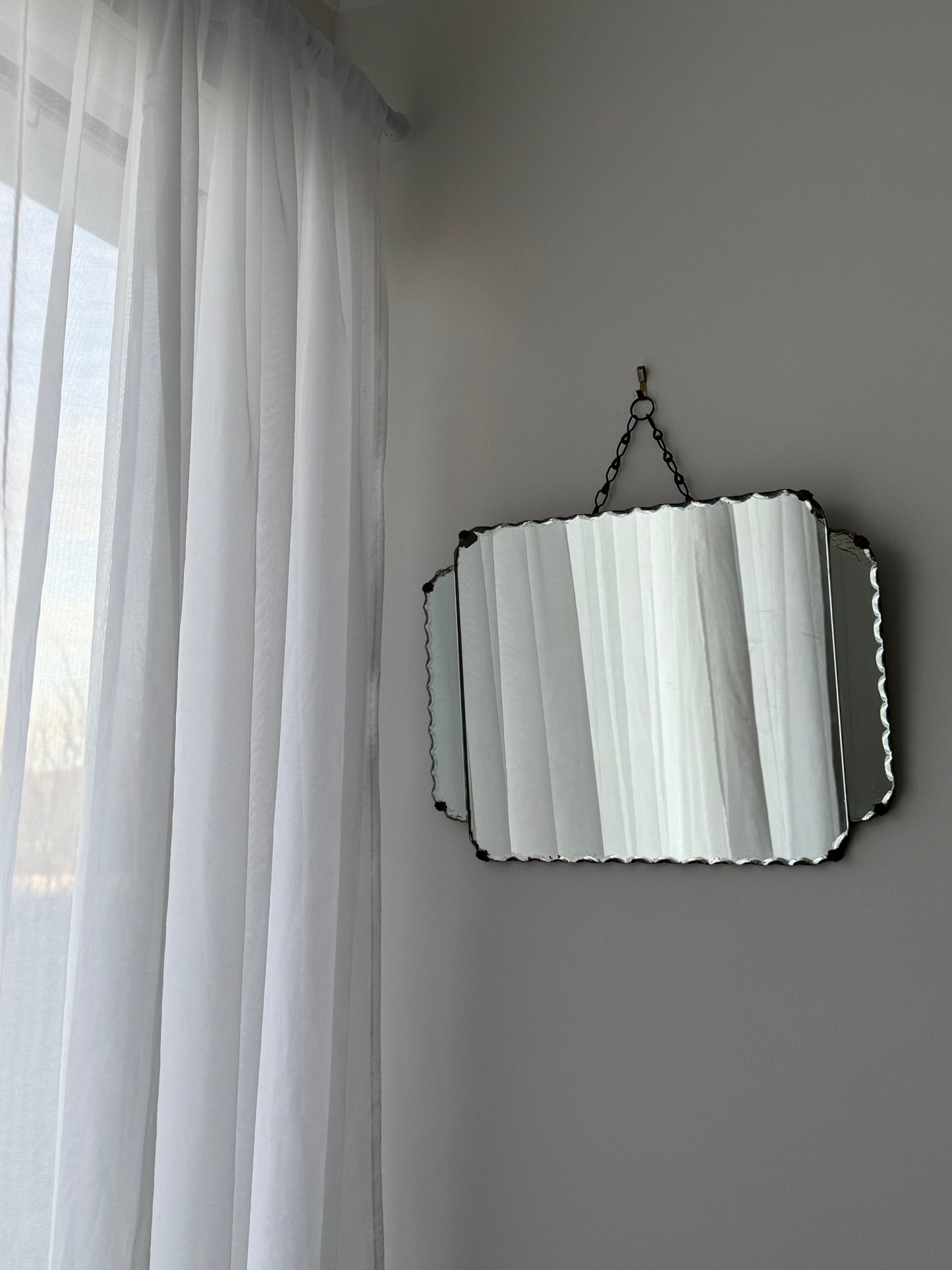 Vintage Hanging Pie Crust Mirror with Three Parts