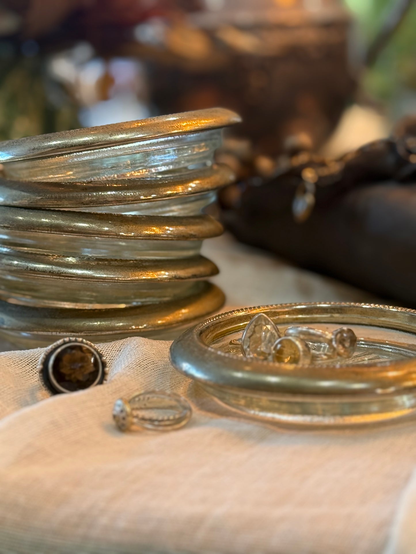 Vintage Silver and Cut Glass Coasters - set of 6