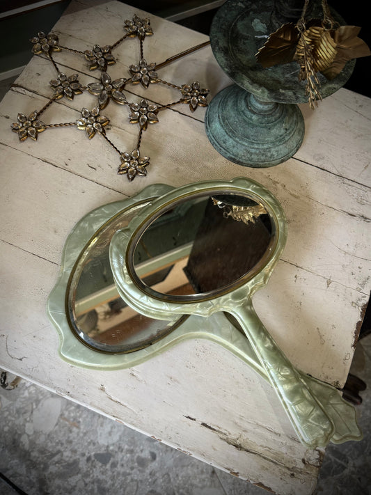 Vintage Green Hand Mirrors - pair