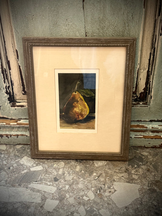 Water Colour; Pear, golden light - framed - Linda Titow