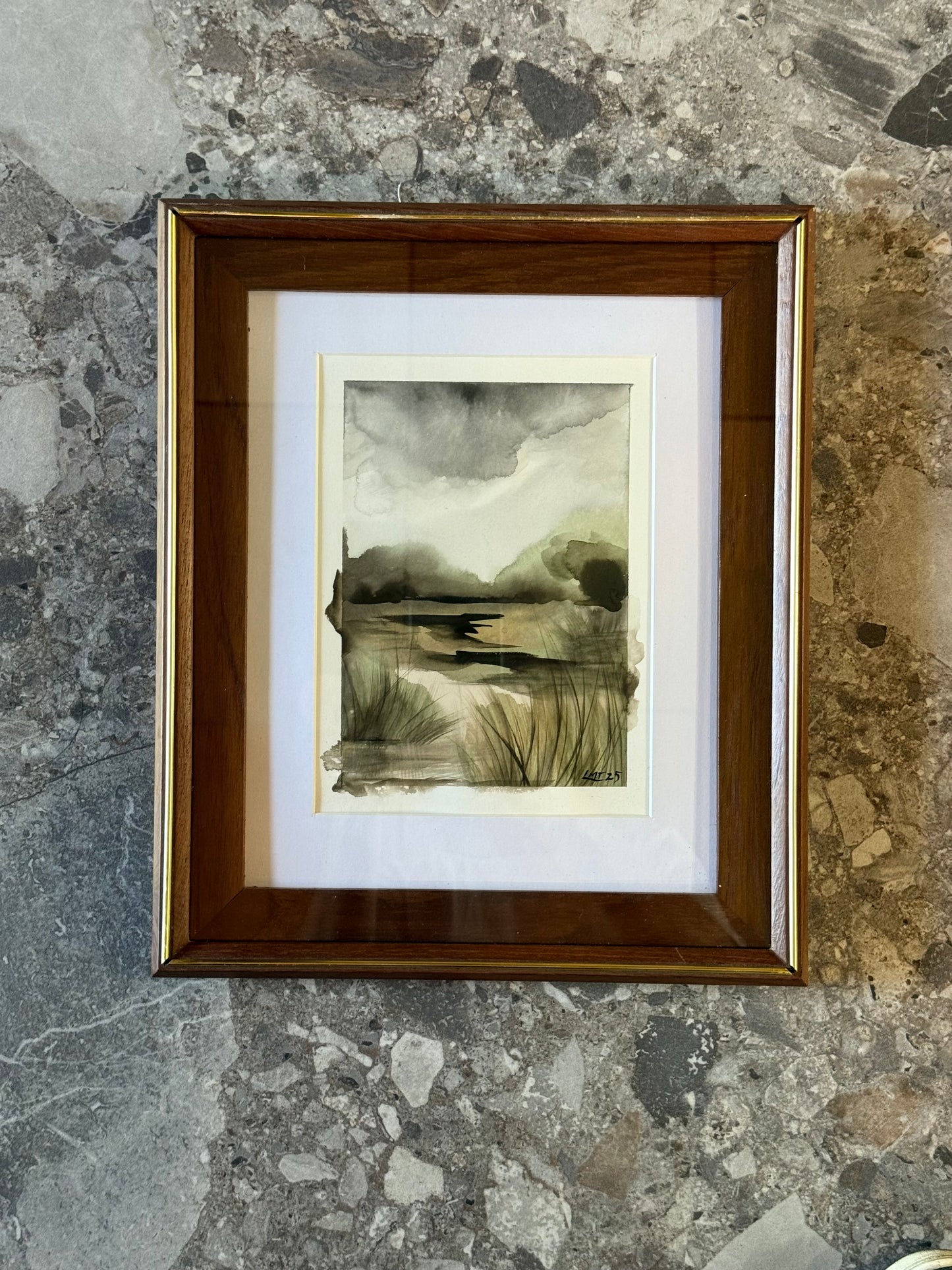 Water Colour; Green Marsh - framed - Linda Titow
