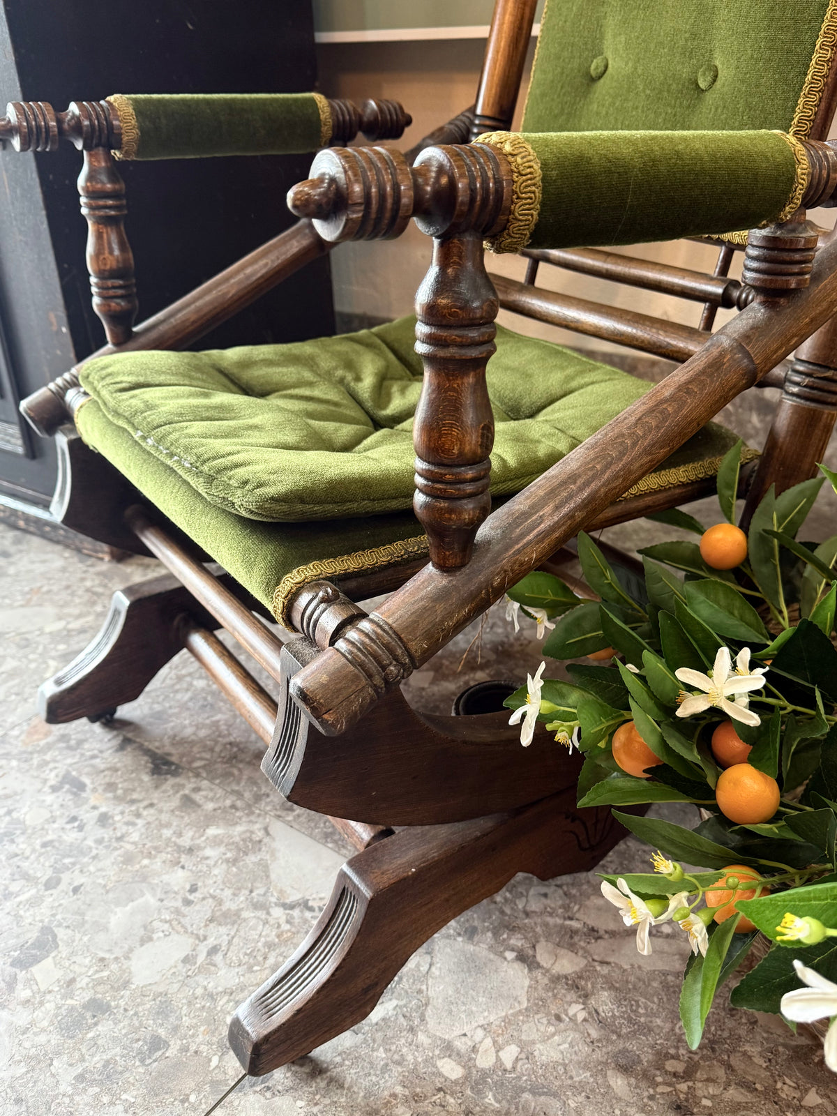 Green Velvet Rocking Chair