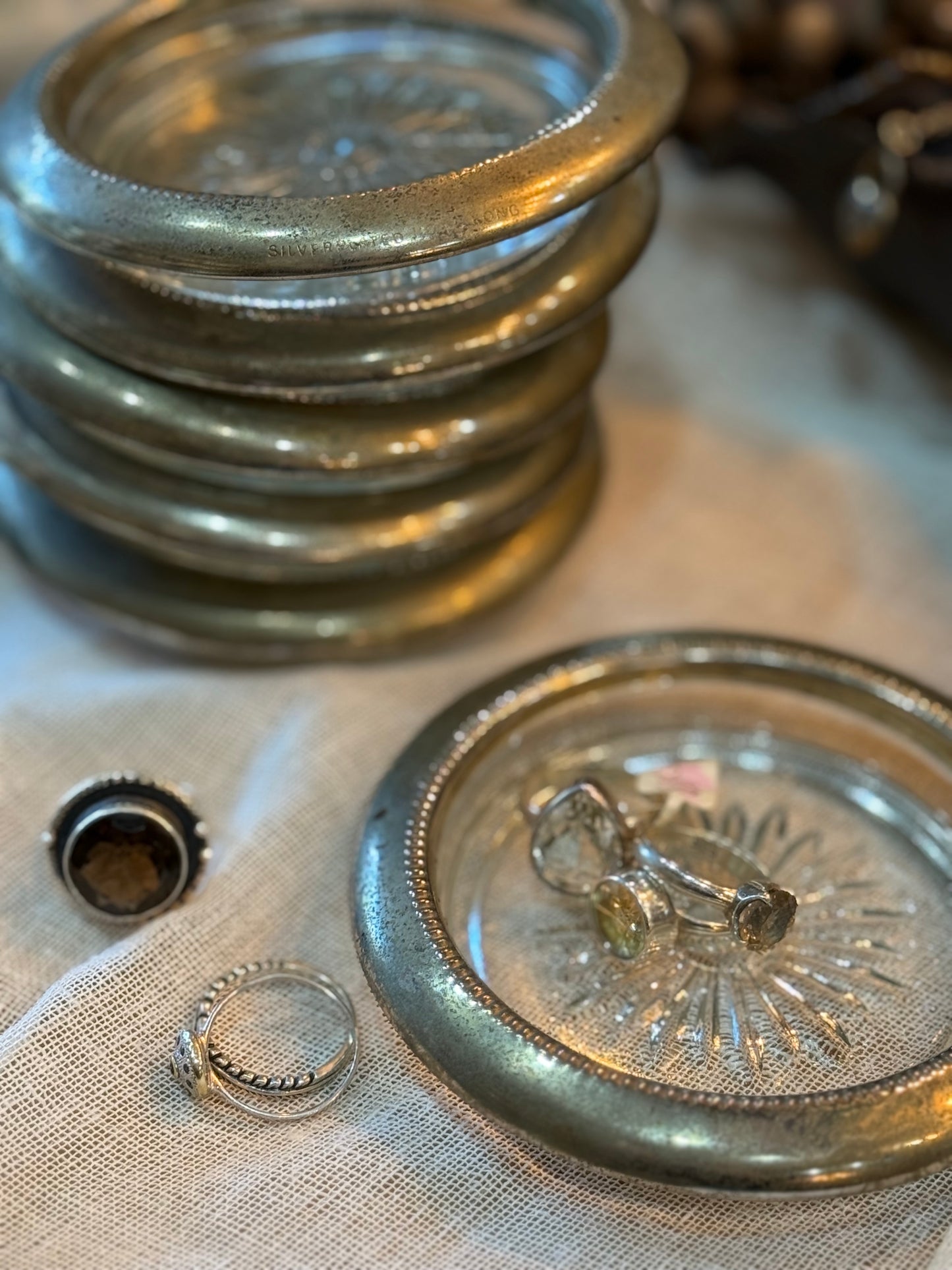 Vintage Silver and Cut Glass Coasters - set of 6