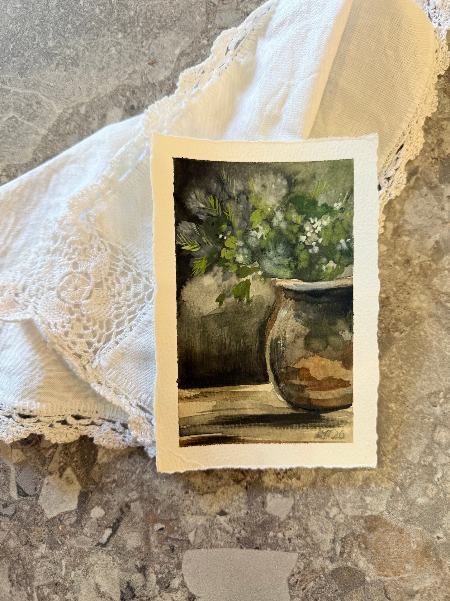 Water Colour; Green Floral - unframed - Linda Titow