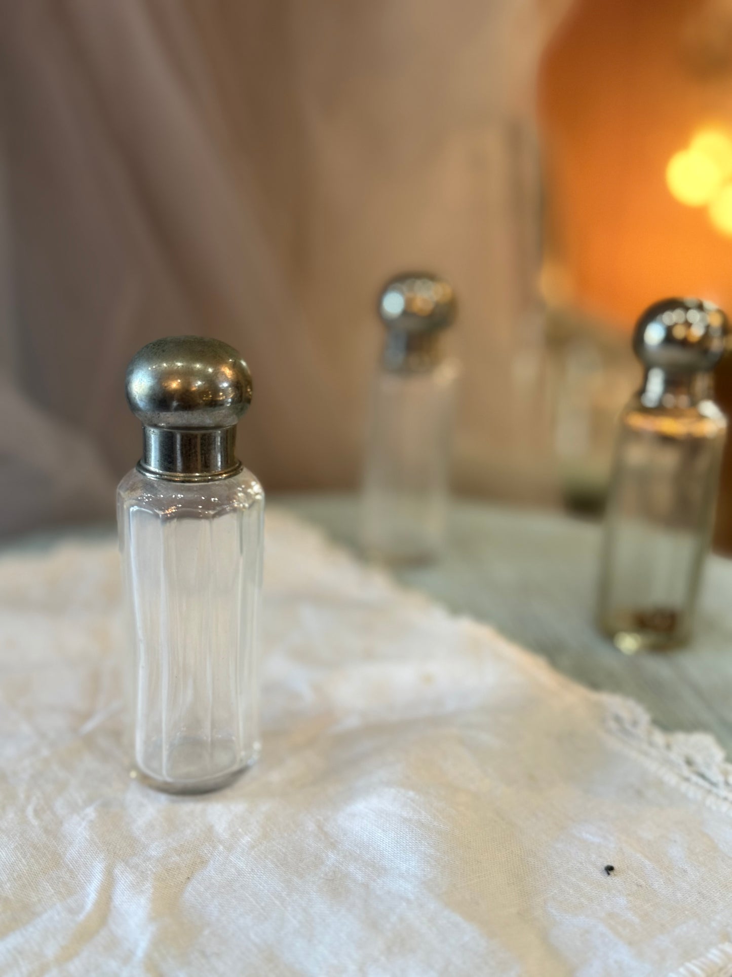 French Antique Silver & Crystal Cosmetic Bottle