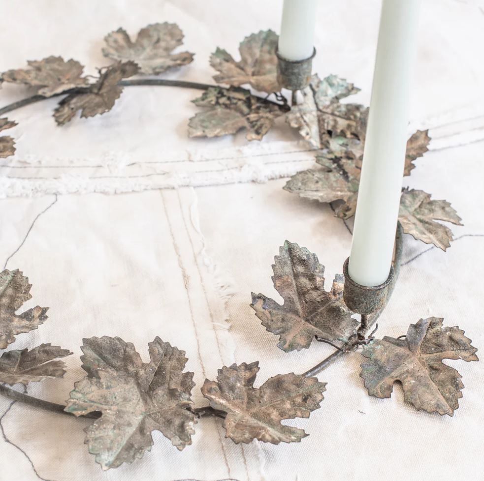 Vineleaf Patina Wreath Candelabra