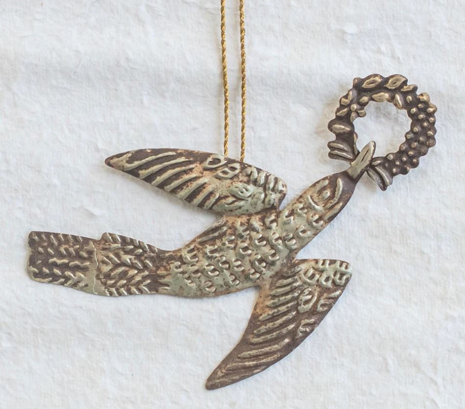 Christmas Bird with Wreath Metal Hanging Ornament