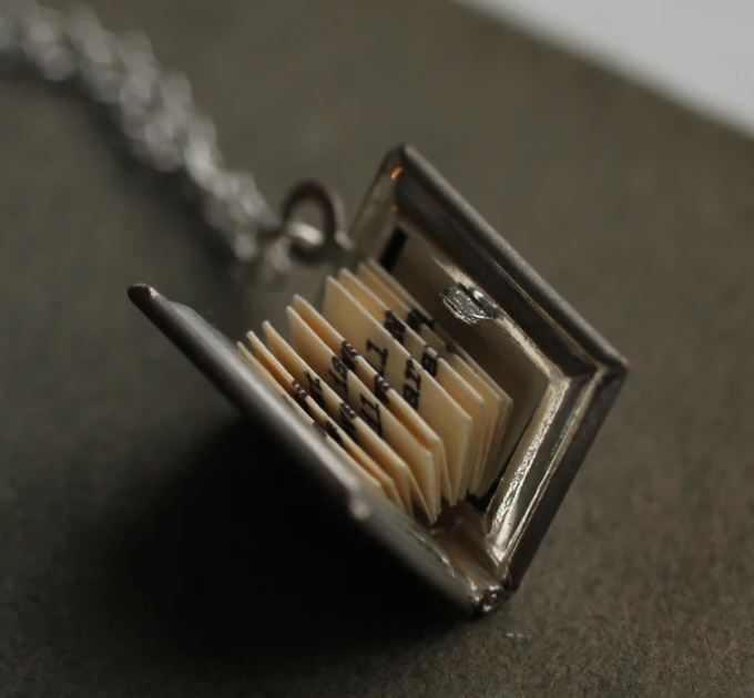 Antique Style Book Locket - Victorian Silver with Message