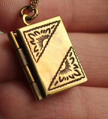 Antique Style Book Locket - Brass Banner with Message