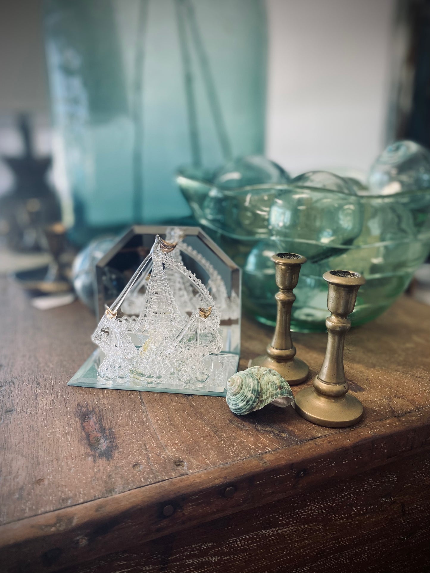 Vintage Spun Glass Sail Ship