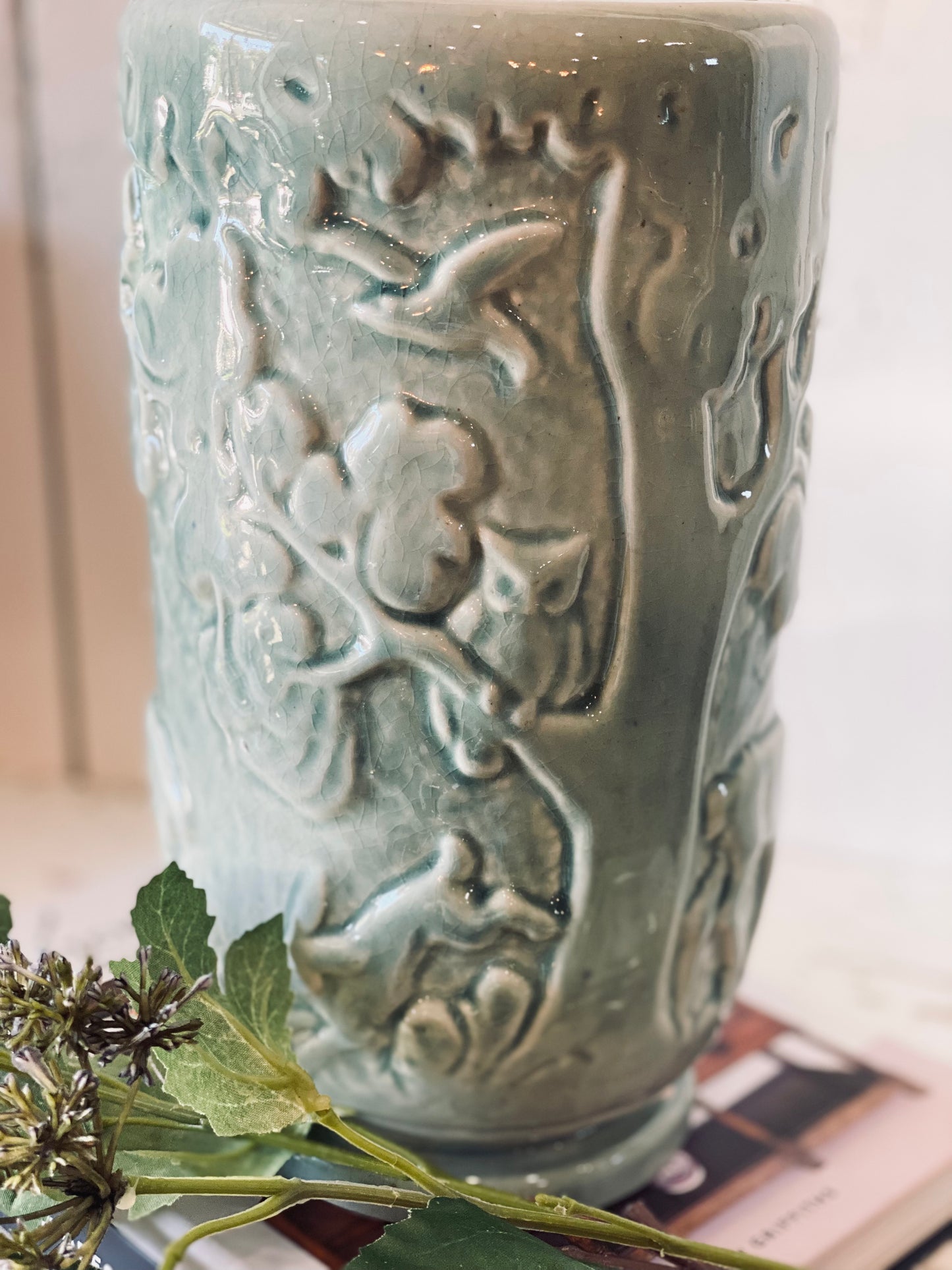 Huntley Ware Vase - Woodland scene blue