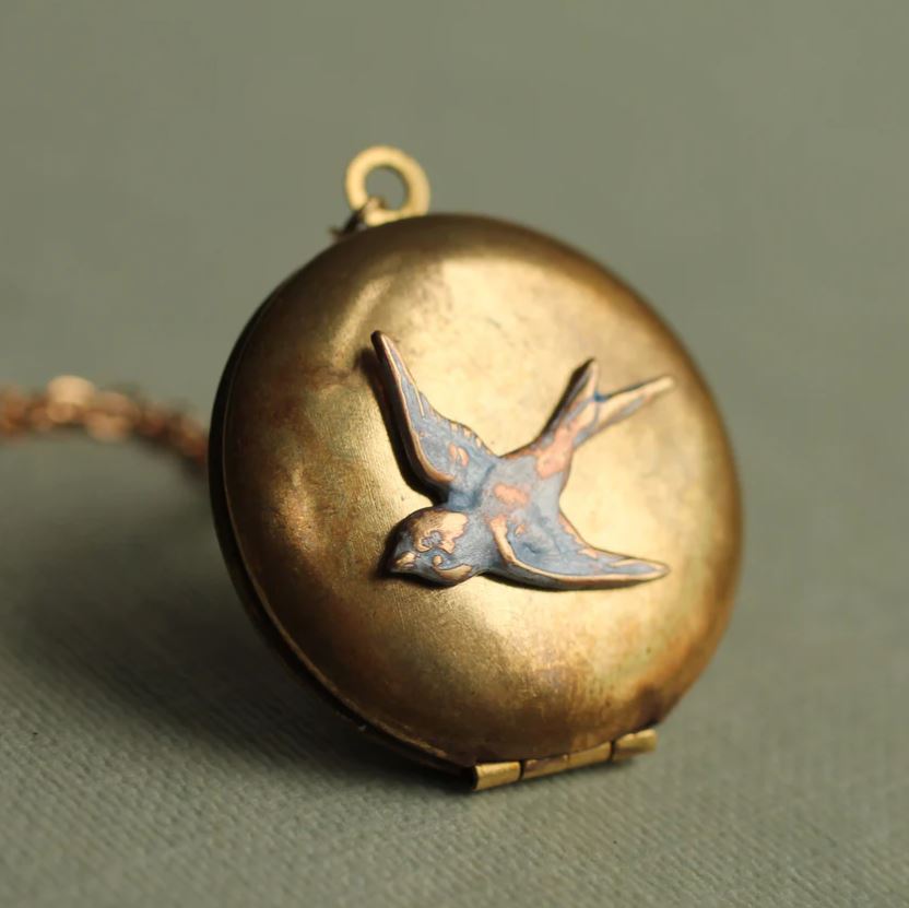 Antique Style Swallow Locket - 1 bird