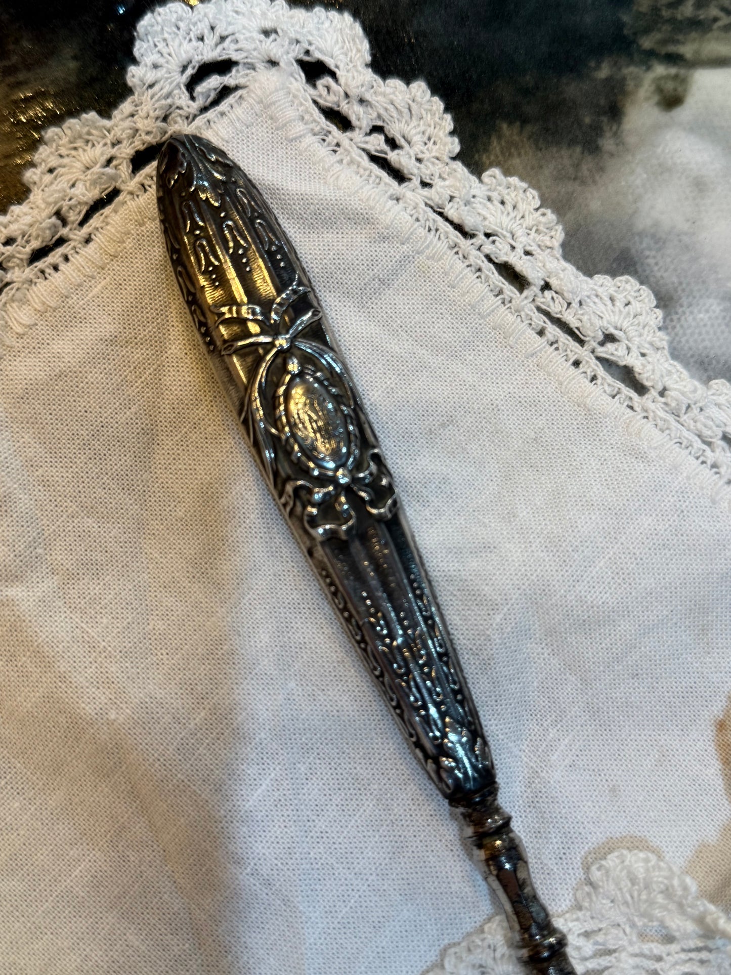 Engraved Victorian Silver Shoe Horn and Button Lace Hook - pair