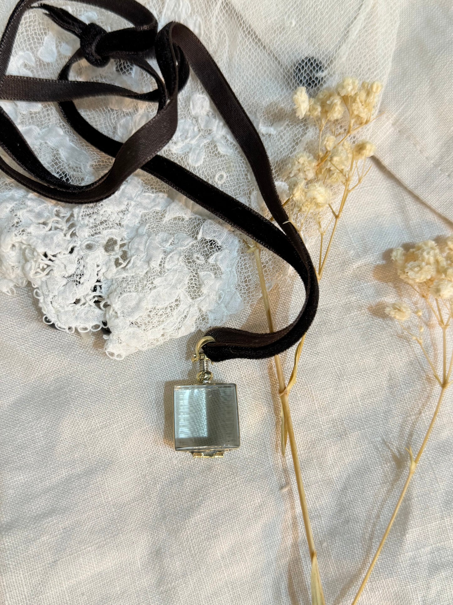 Crystal and Brass Locket - SMALL SQUARE