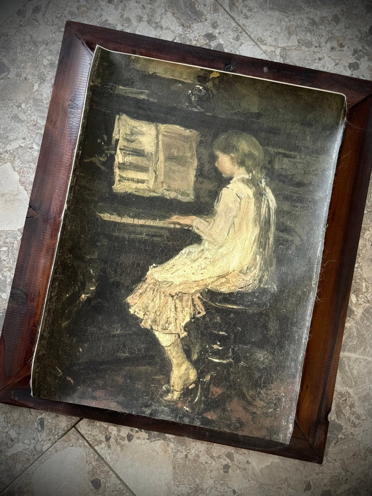Antiqued Canvas Print - Girl Playing Piano 30cm x 40cm