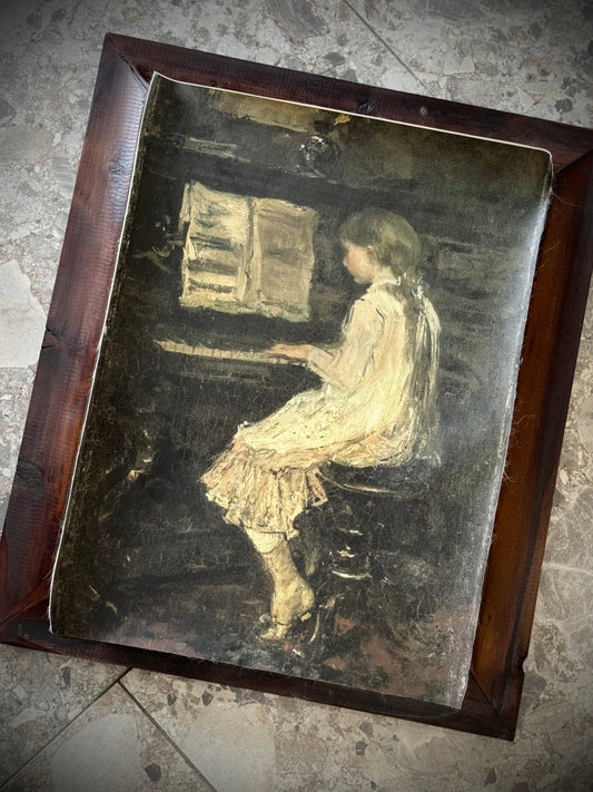 Antiqued Canvas Print - Girl Playing Piano 30cm x 40cm