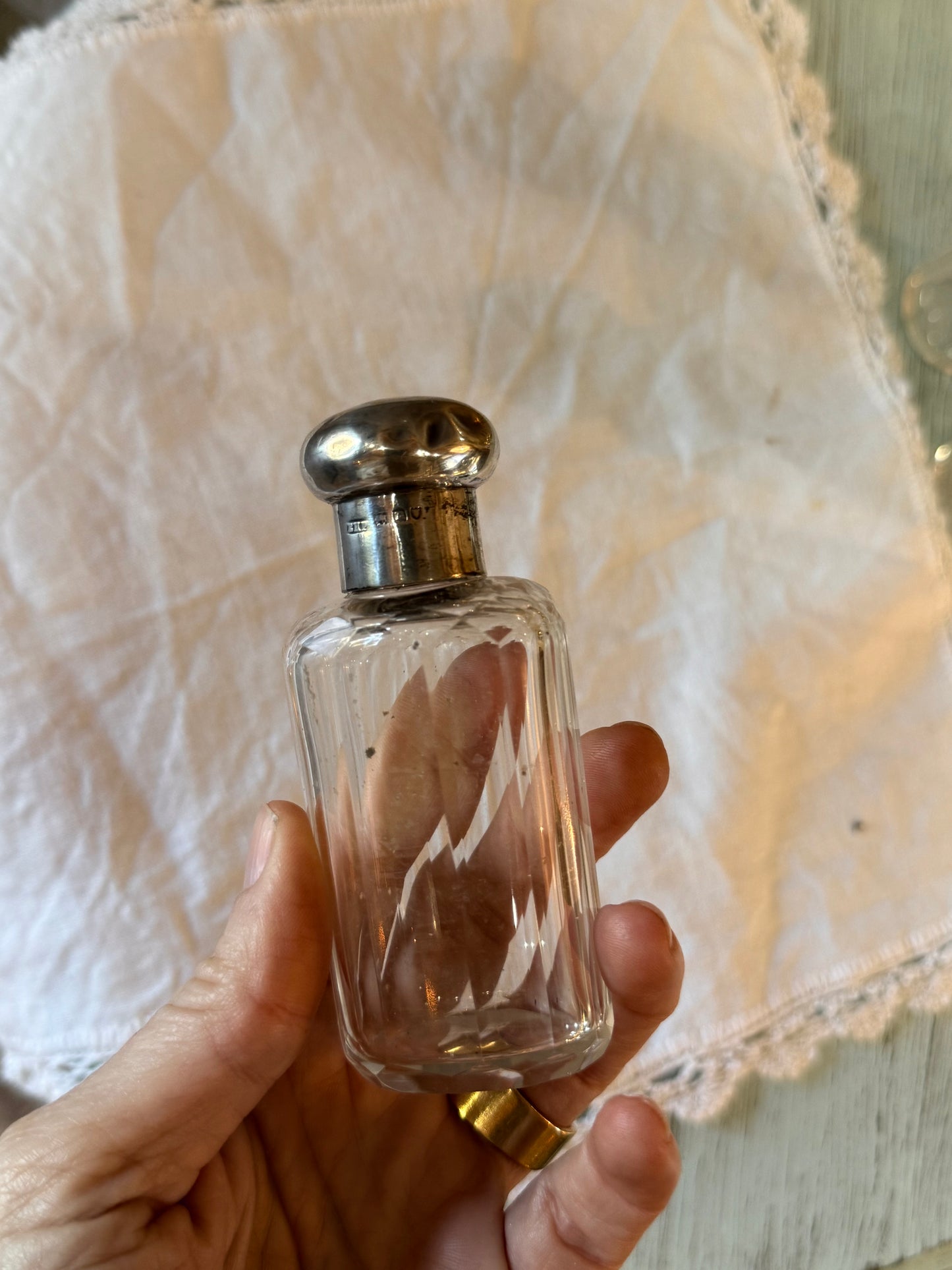 Antique Silver & Crystal Perfume Bottle