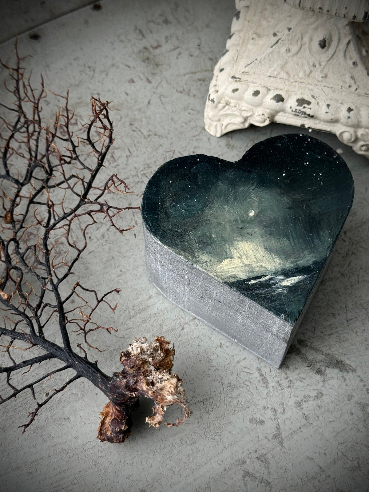 "The Sea and the Moon” series - #7 mini heart box seascape by Fonda Shae