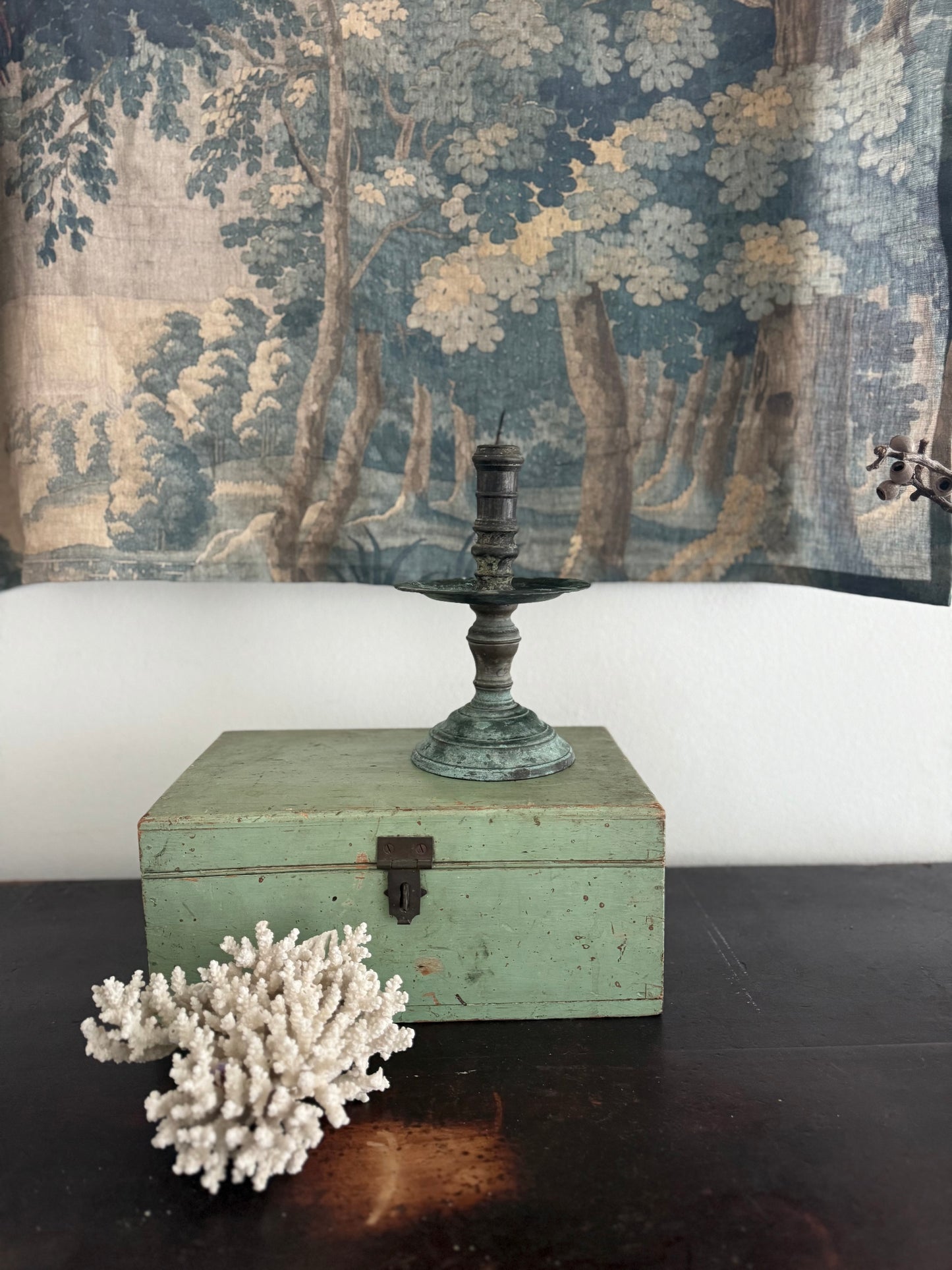 Heavy Antique Candlestick - Green Patina